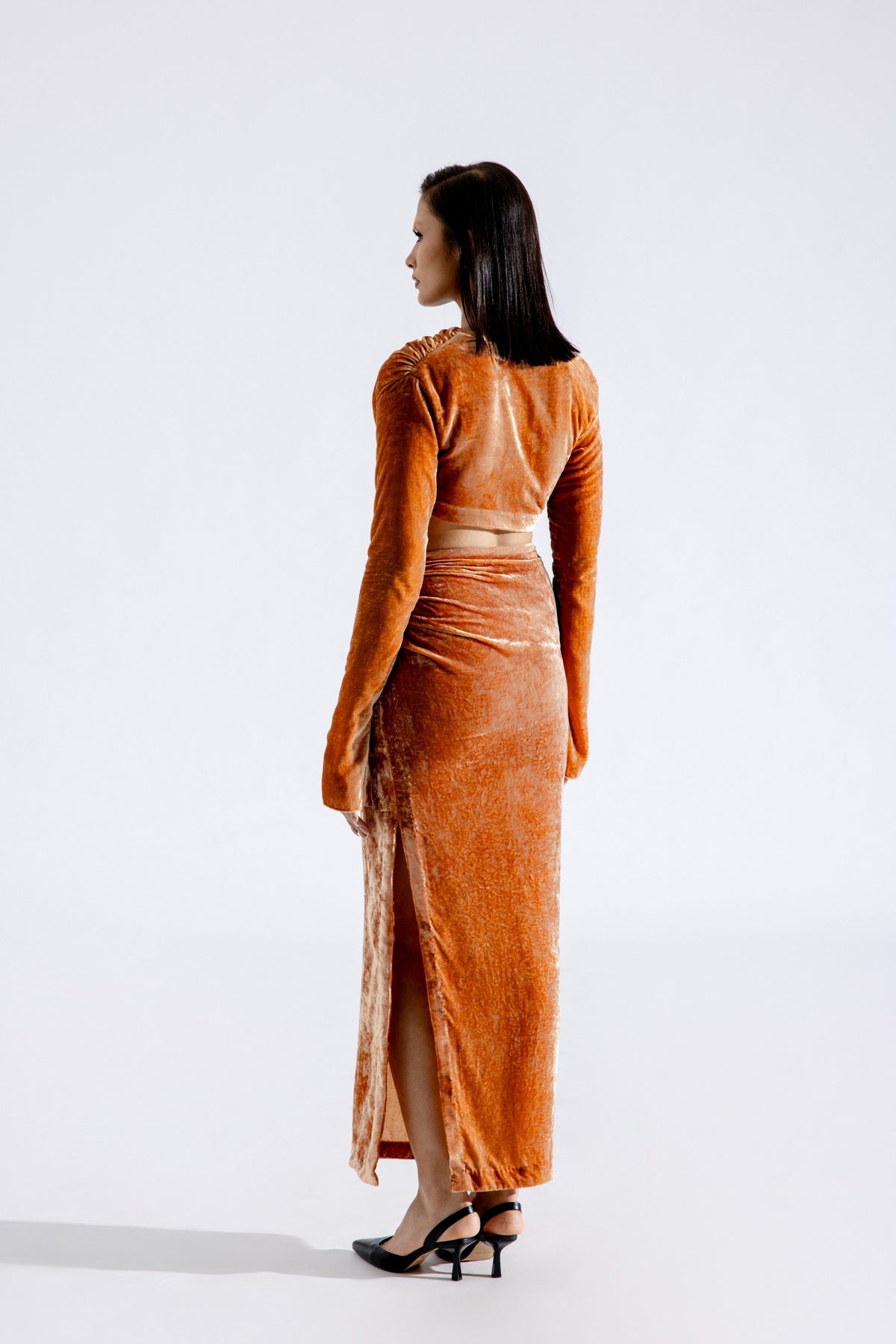 Clara Silk Velvet Skirt in Caramel