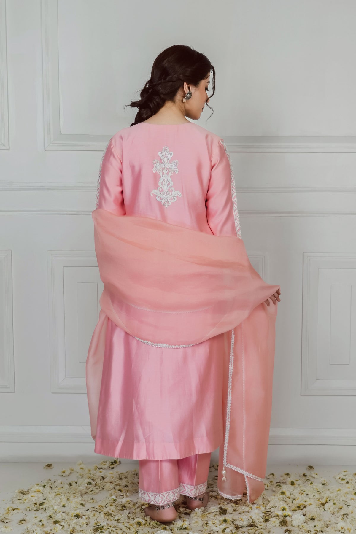 Peach Embroidery Kurta Set