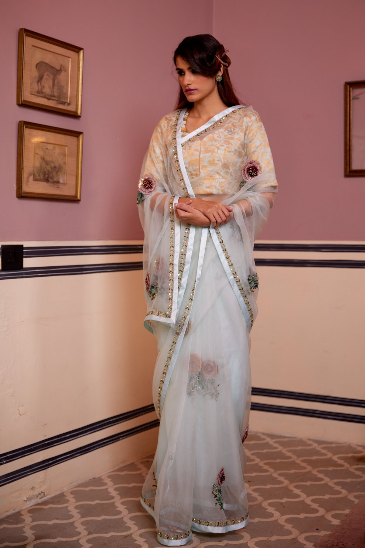 Gulab Sea Foam Saree