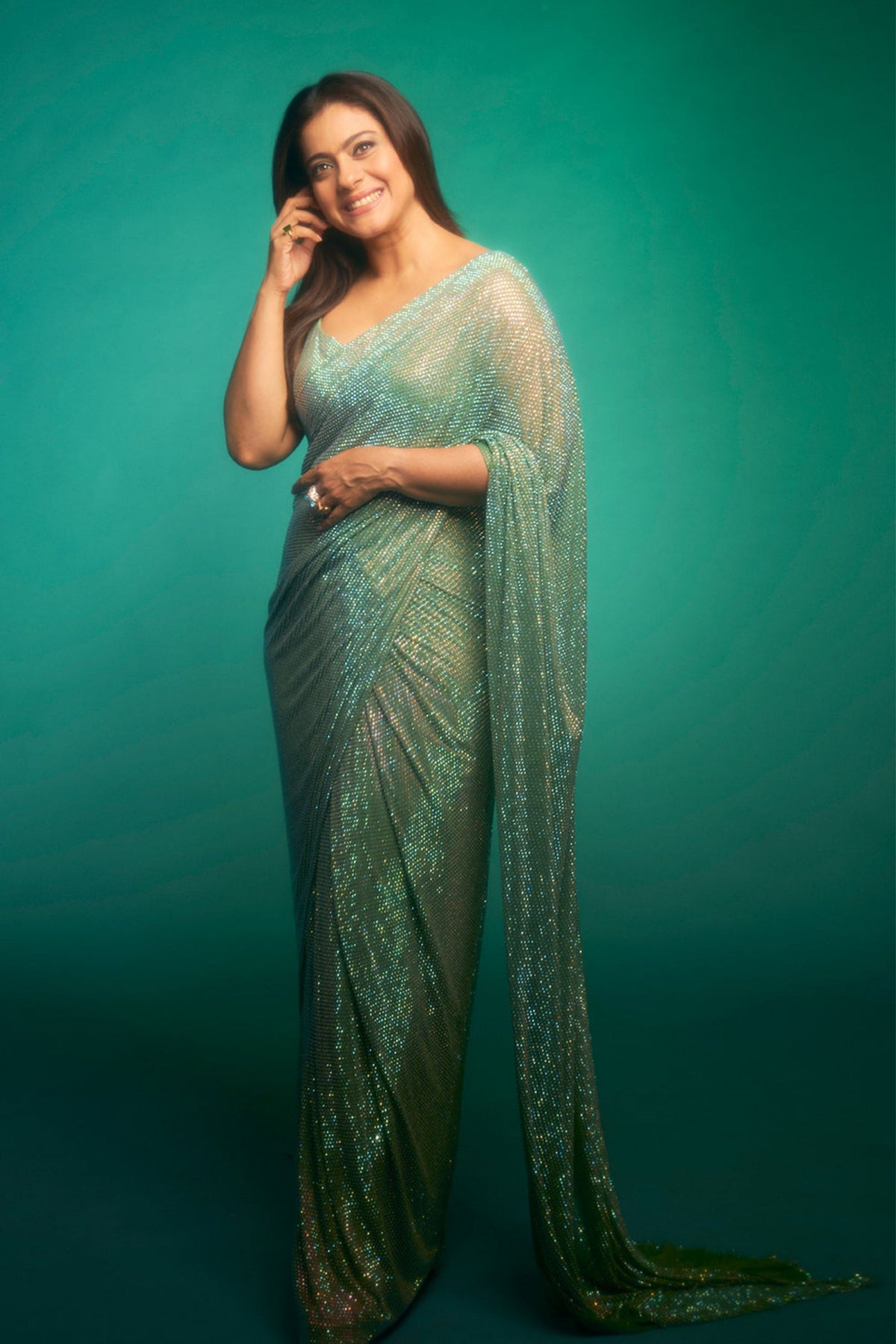 Gleaming Mint Jewel Saree Set