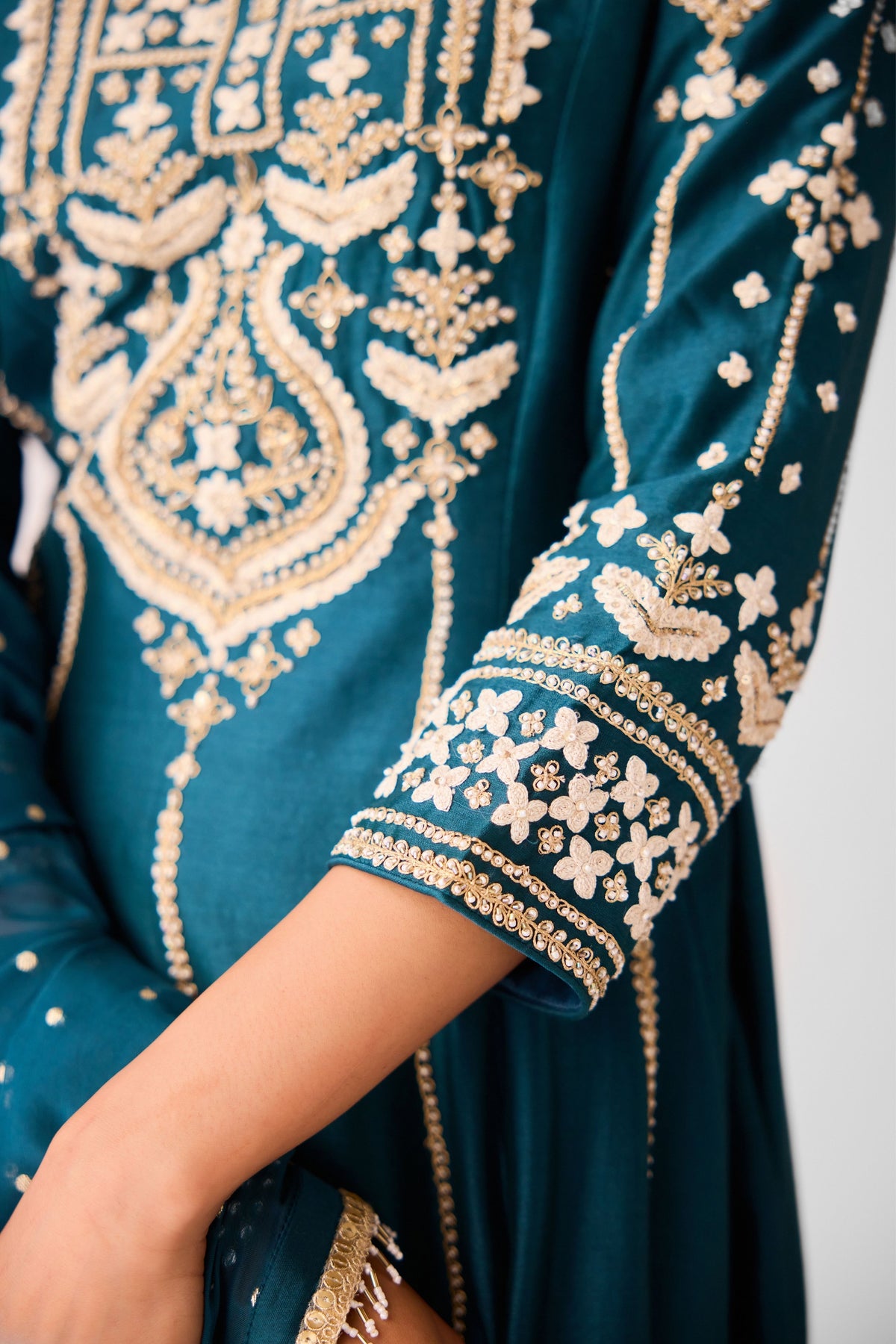 Teal Blue Embroidered Anarkali Set