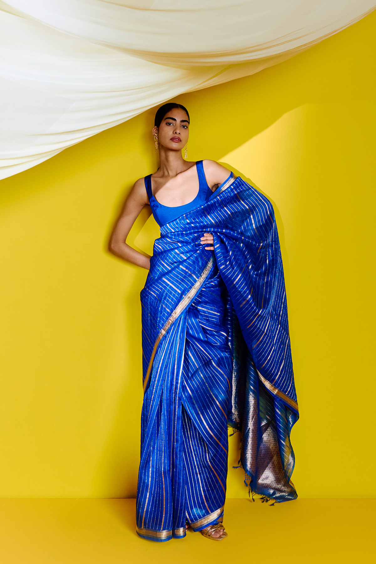 Blue Striped Organza Handwoven Saree