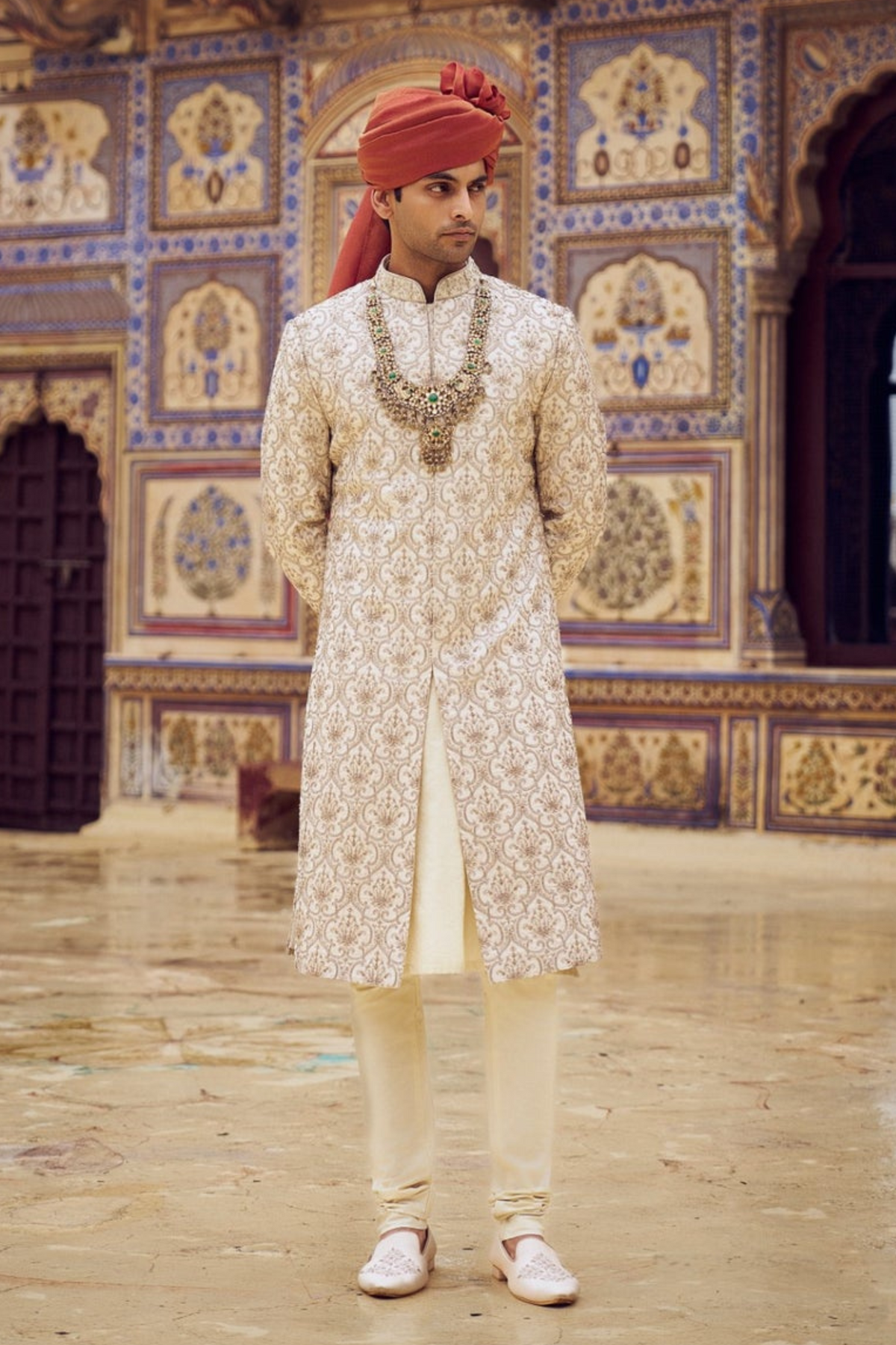 Beige Sherwani With Kurta Set