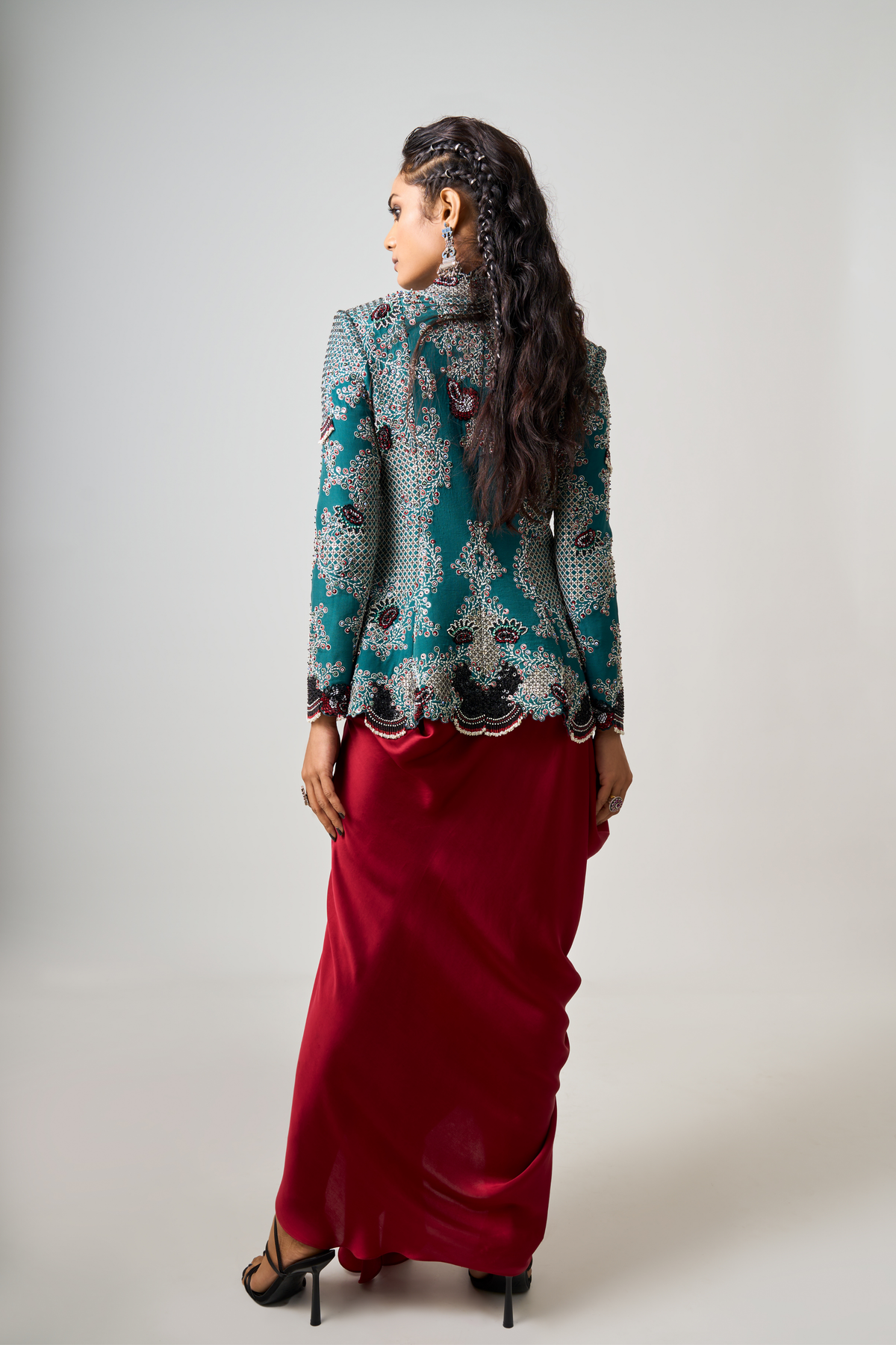 Embroidered Jacket With Cowl Skirt