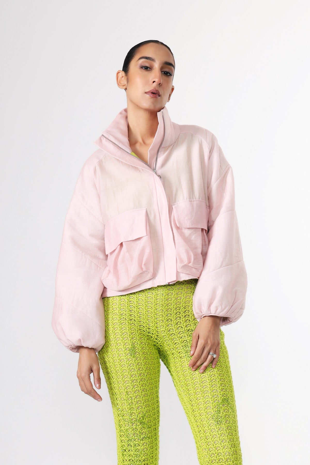 Barely Pink Cropped Puffer Jacket