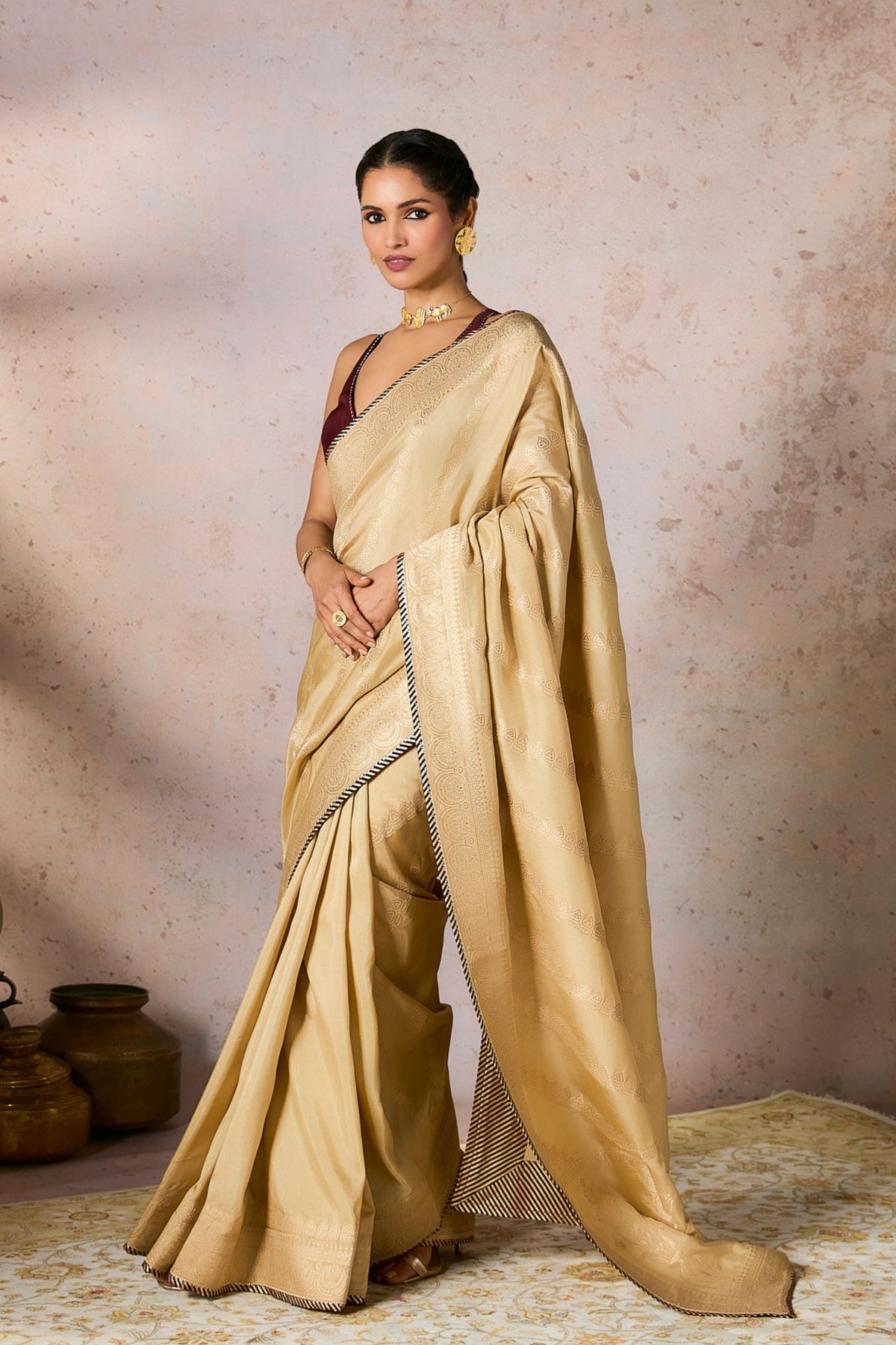 Beige Jacquard Saree