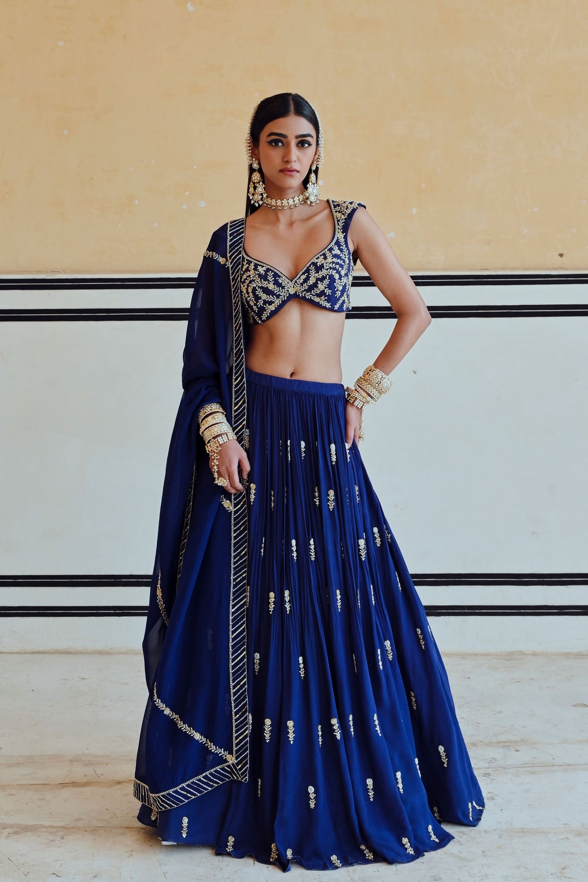 Royal Blue Floral Lehenga Set