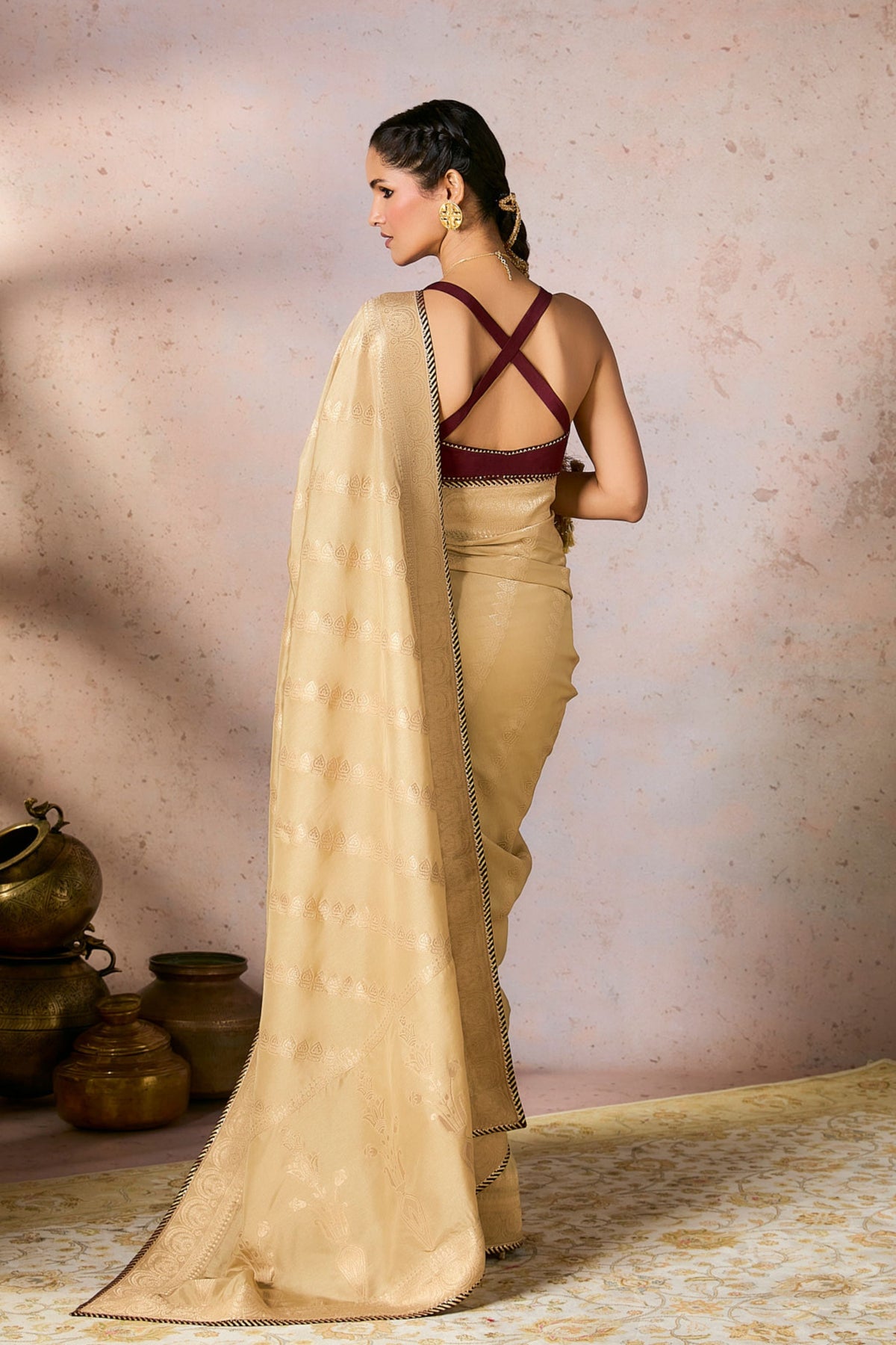 Beige Jacquard Saree