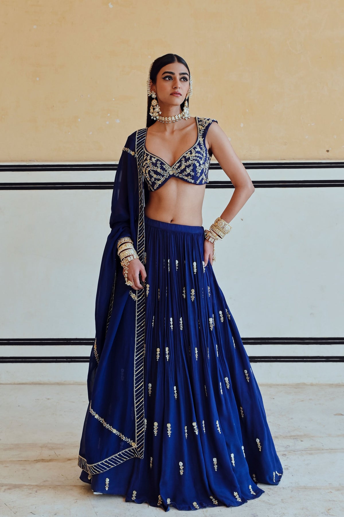 Royal Blue Floral Lehenga Set