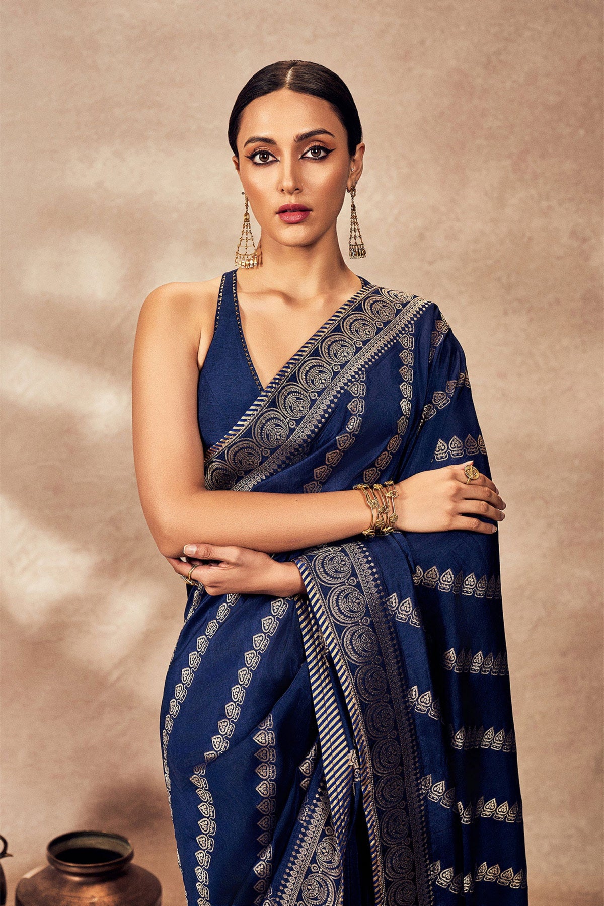 Navy Blue Jacquard Saree