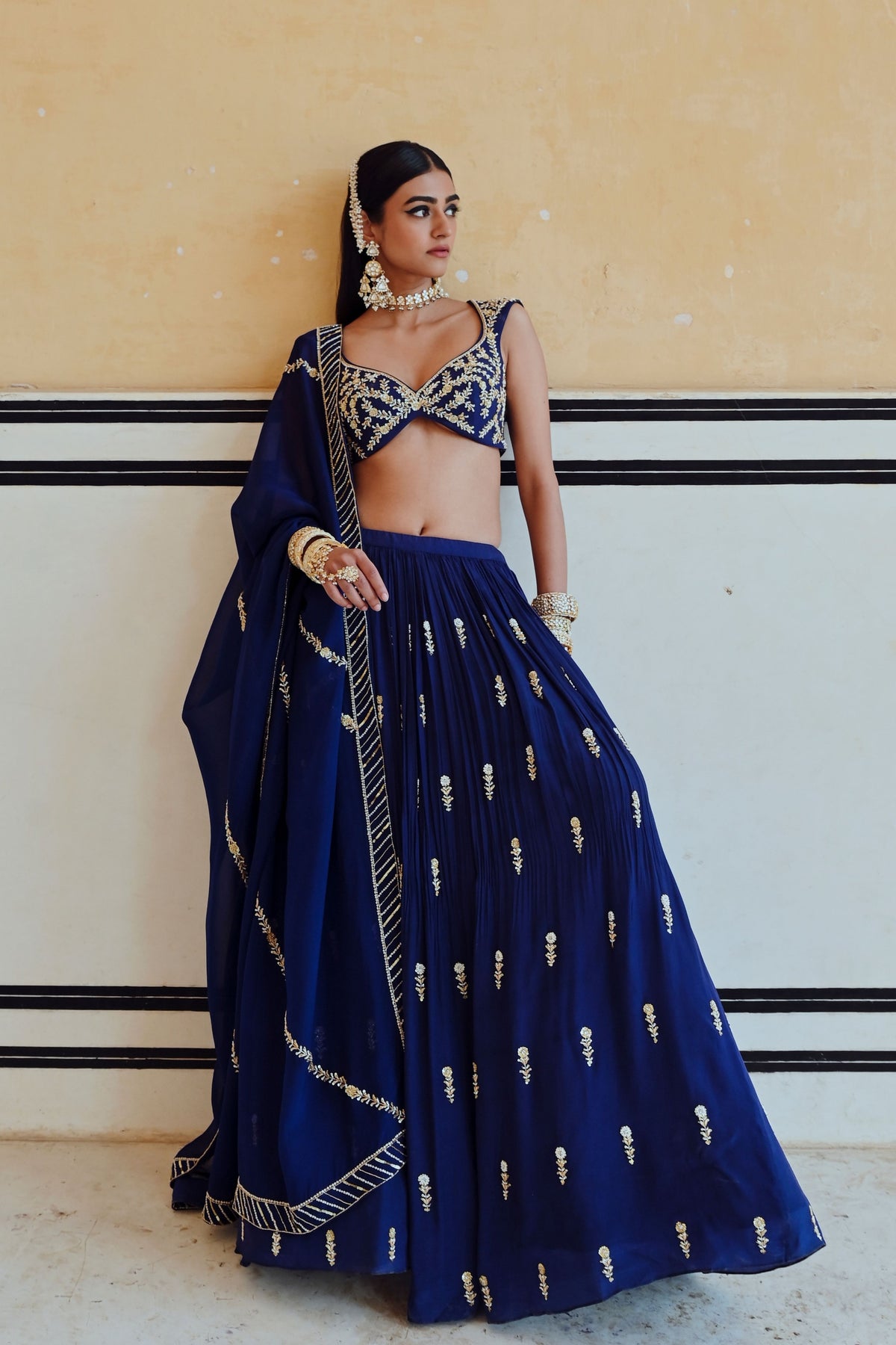 Royal Blue Floral Lehenga Set