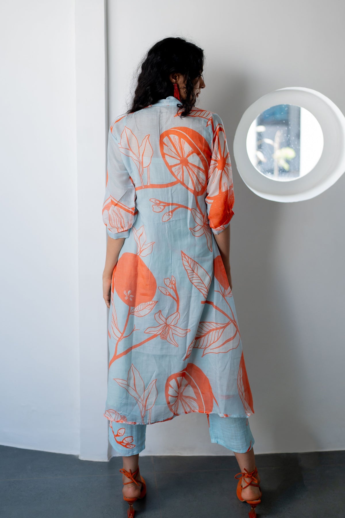 Mandarin Print Kurta With Slip