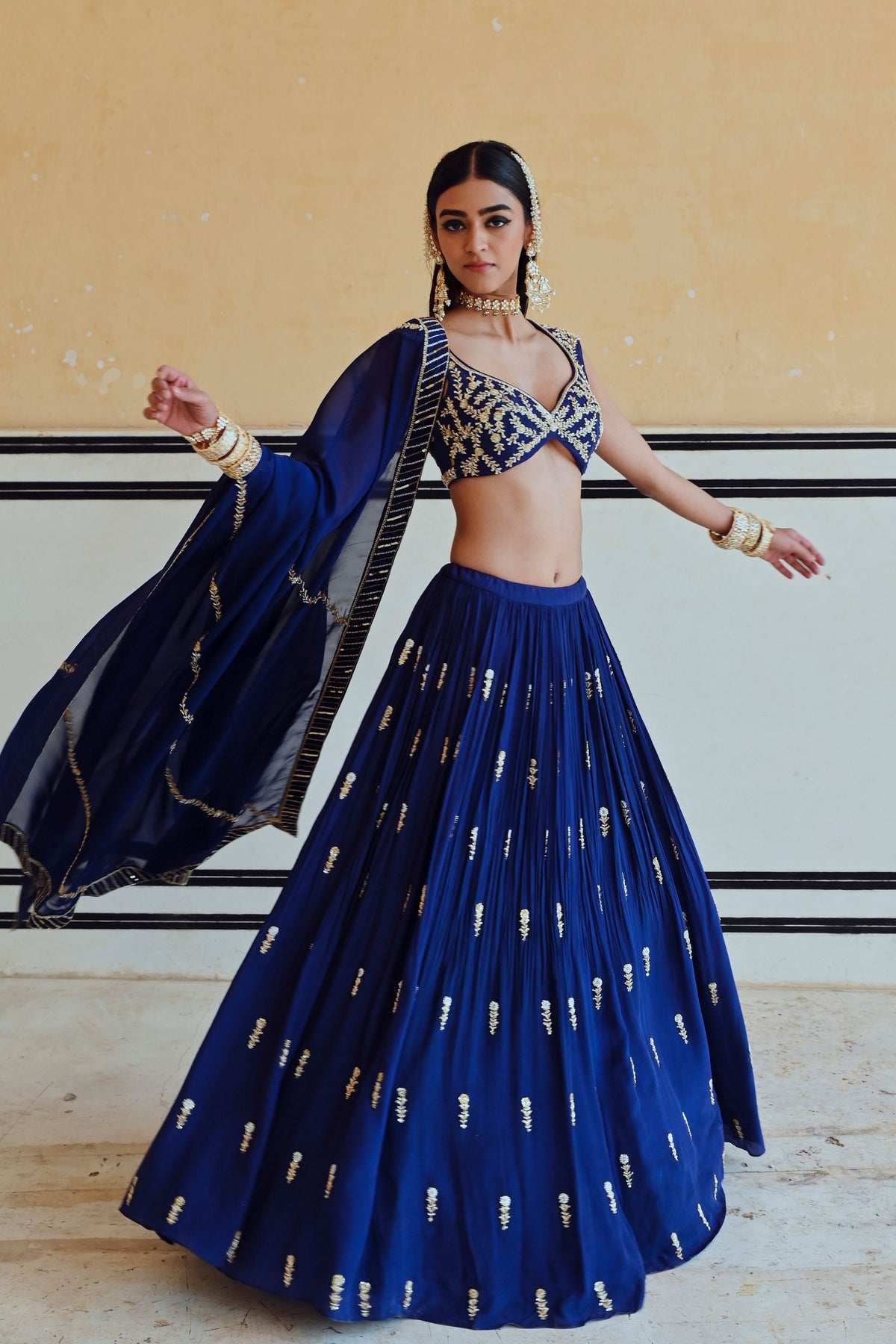 Royal Blue Floral Lehenga Set