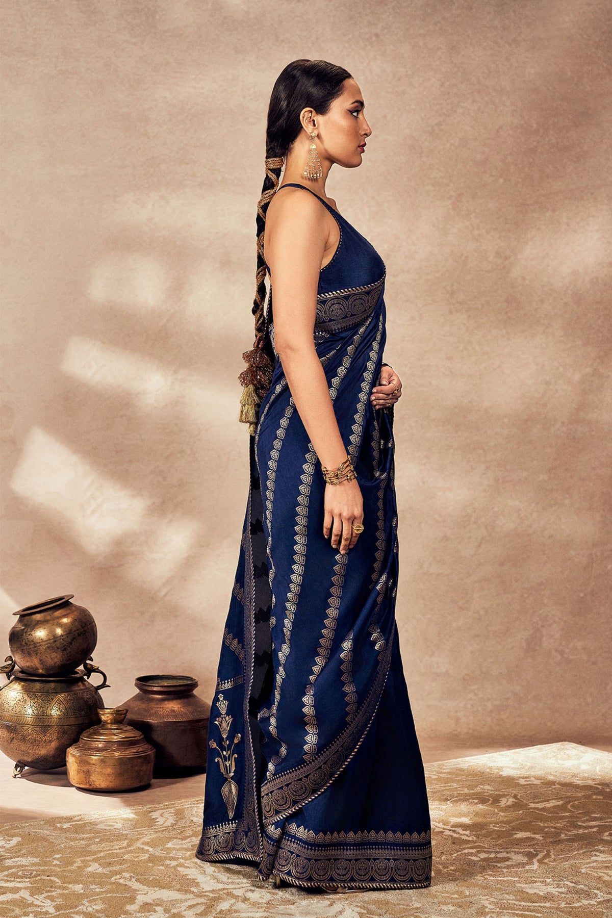 Navy Blue Jacquard Saree