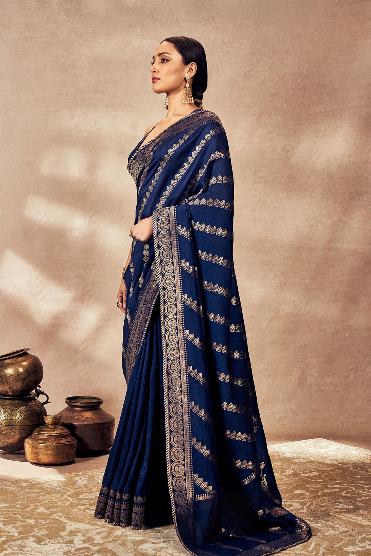 Navy Blue Jacquard Saree