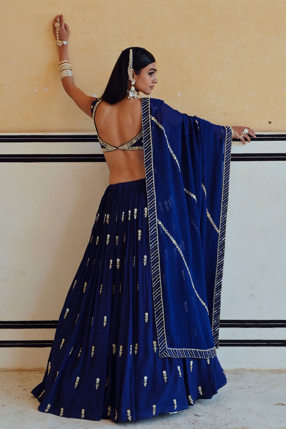 Royal Blue Floral Lehenga Set