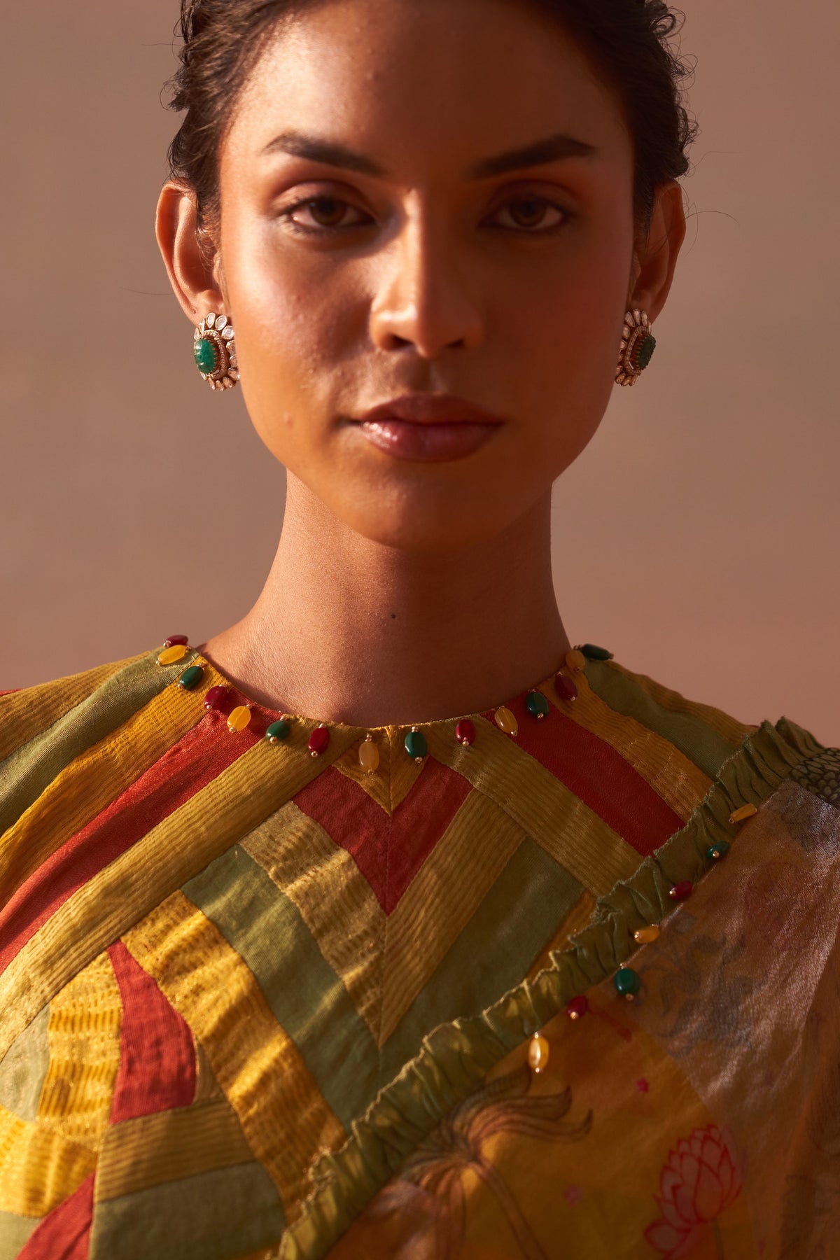 Yellow Printed Organza Saree