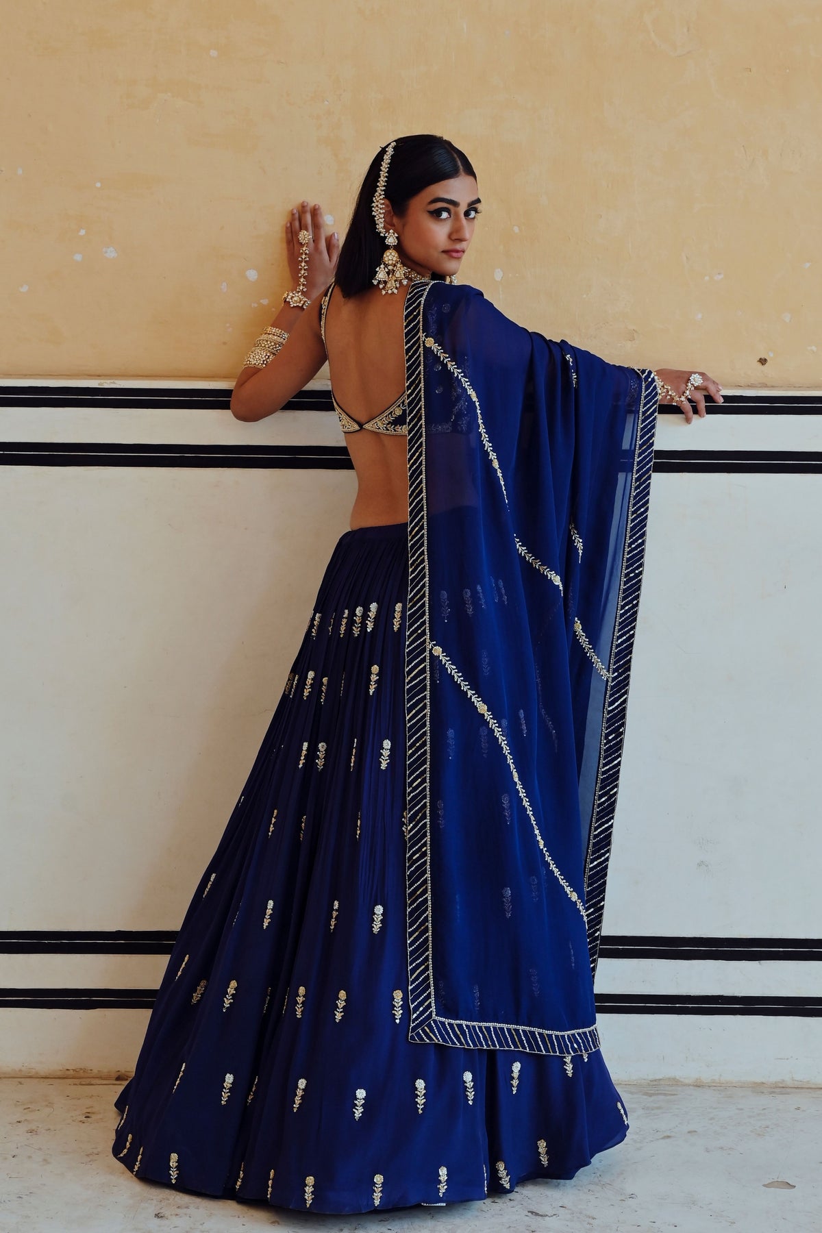 Royal Blue Floral Lehenga Set