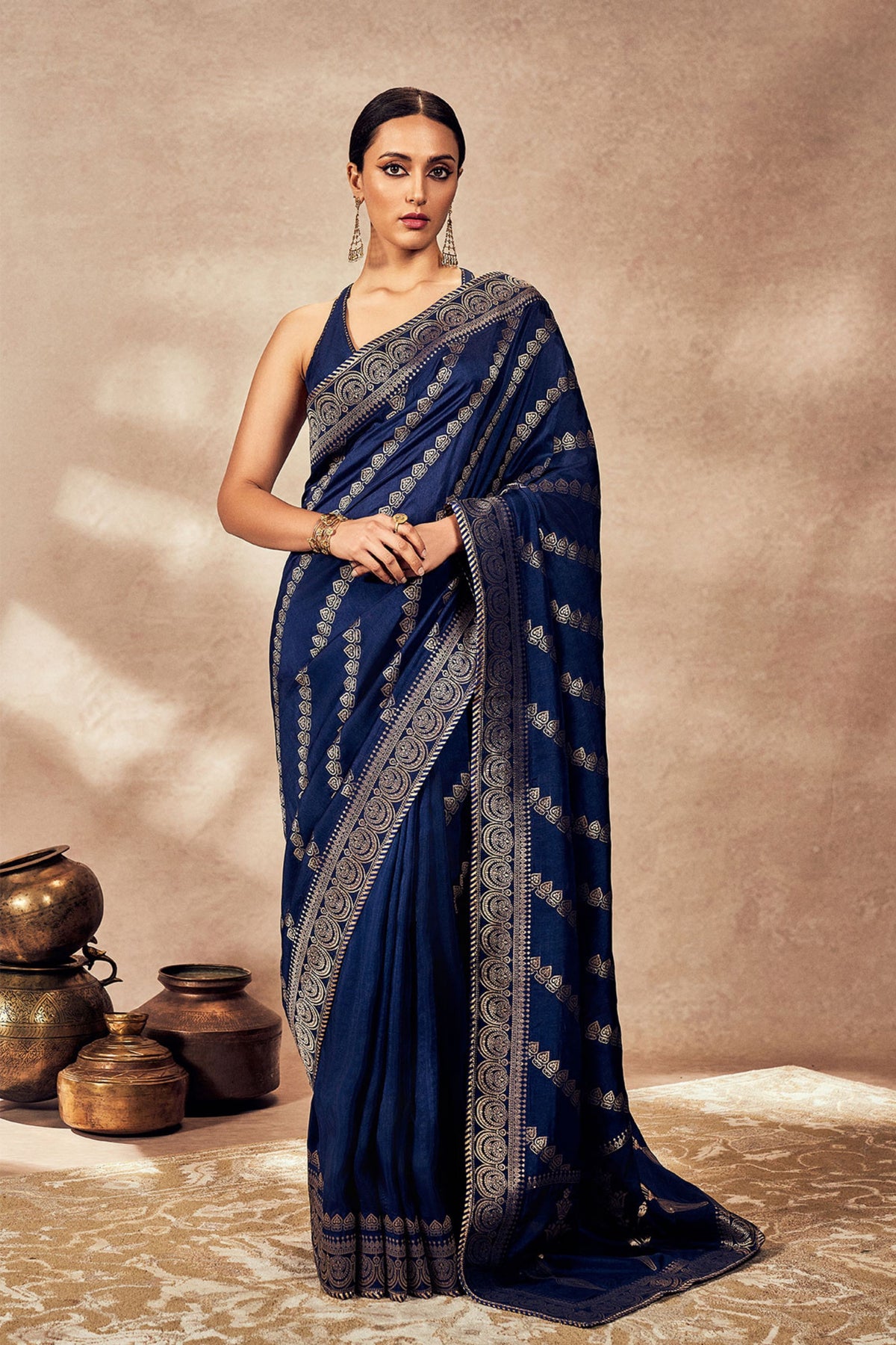 Navy Blue Jacquard Saree