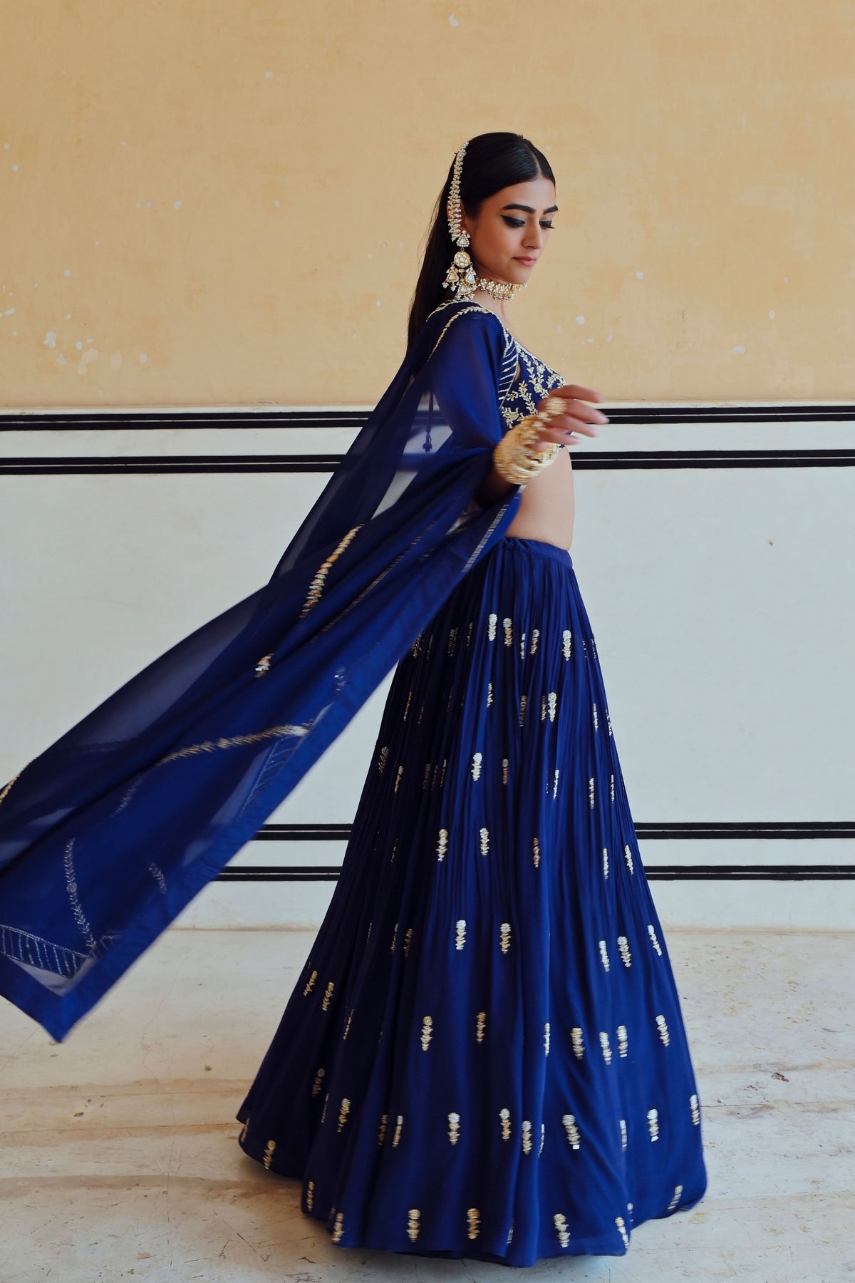 Royal Blue Floral Lehenga Set