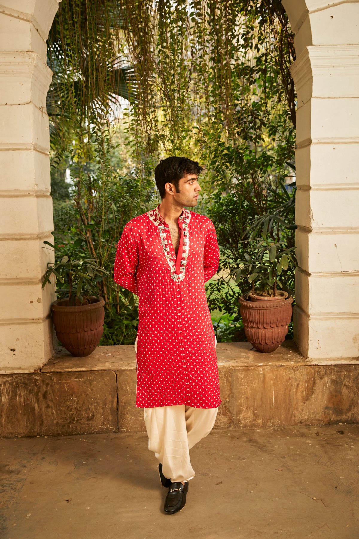 Bandhani Rabari Mirrorwork Kurta Set