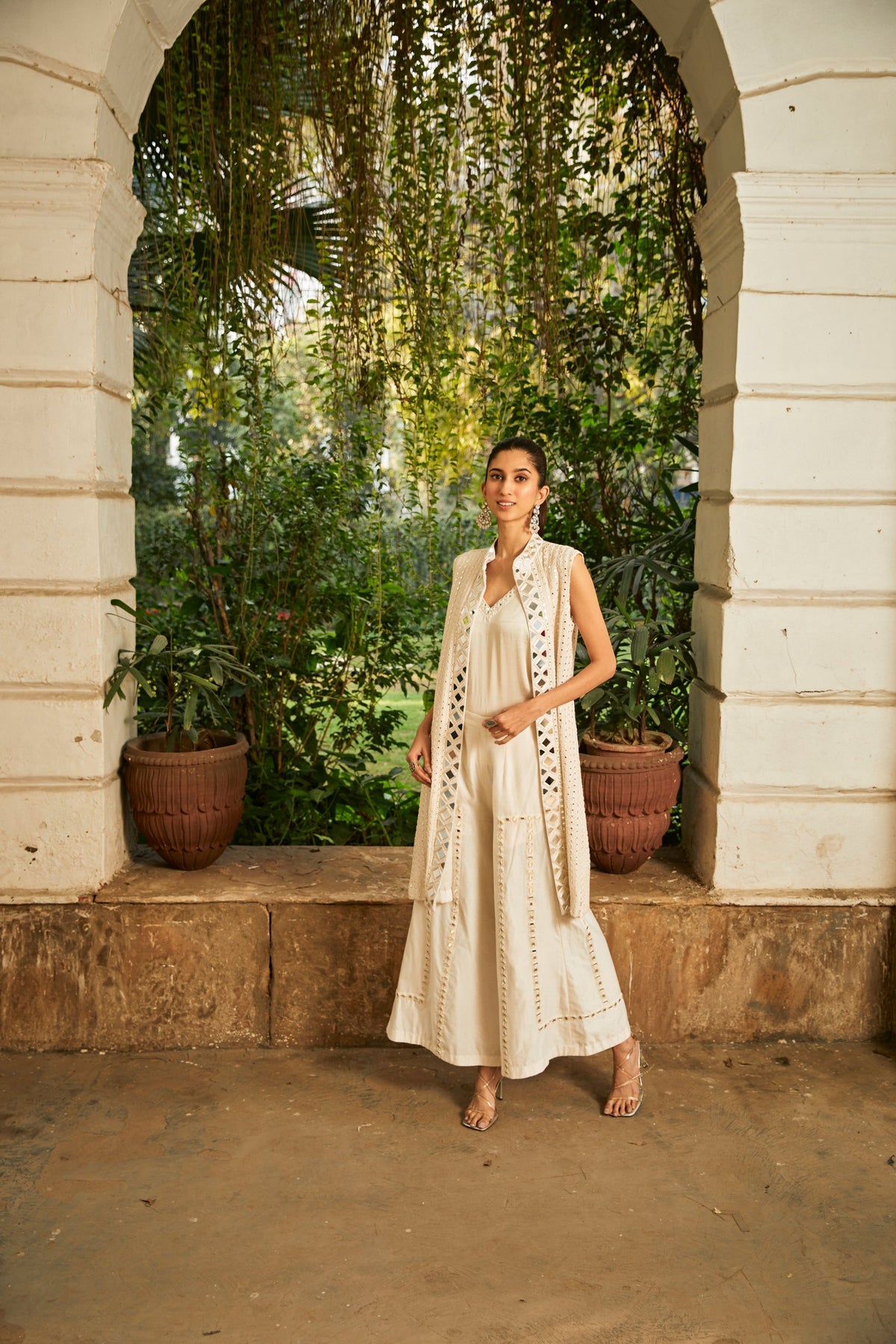 Mirrorwork White Sherwani