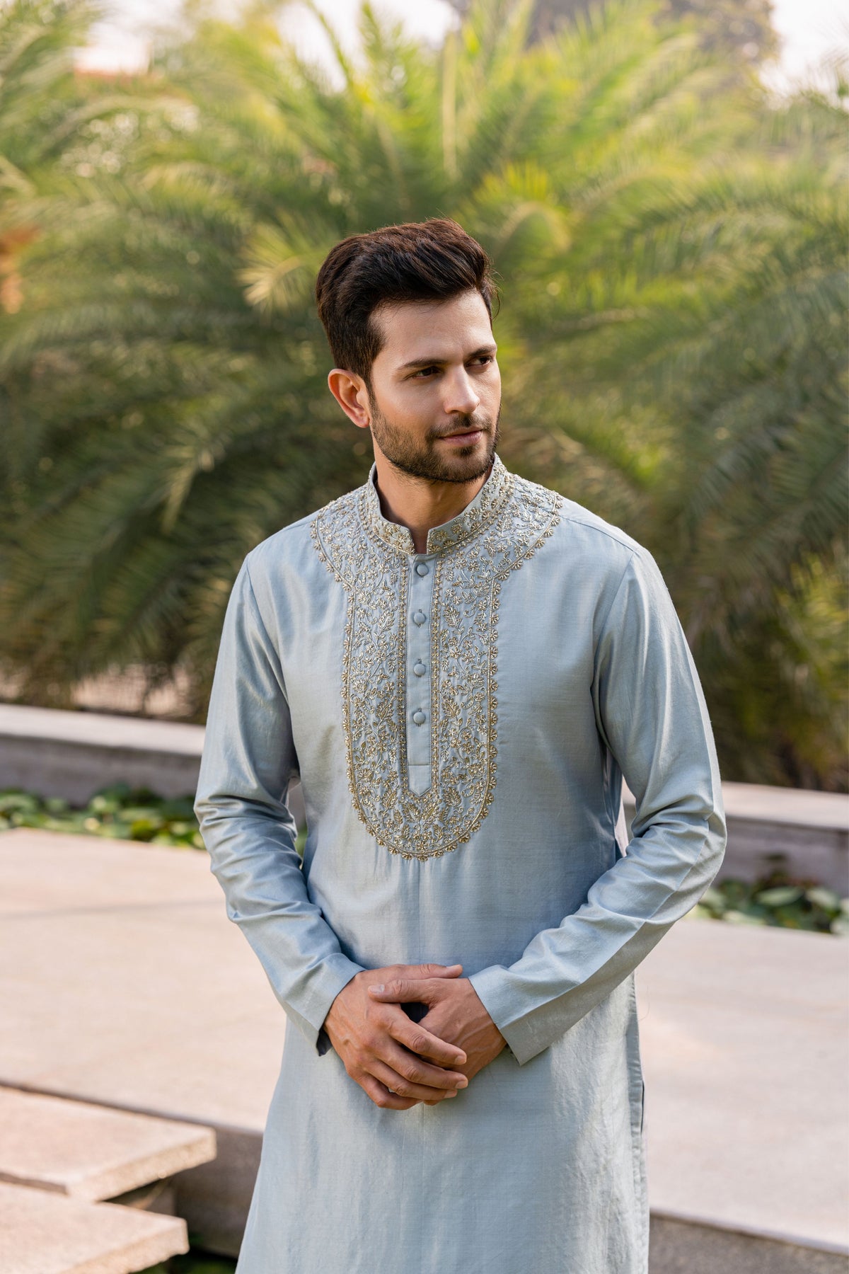 Ice Blue Embroidered Kurta Set