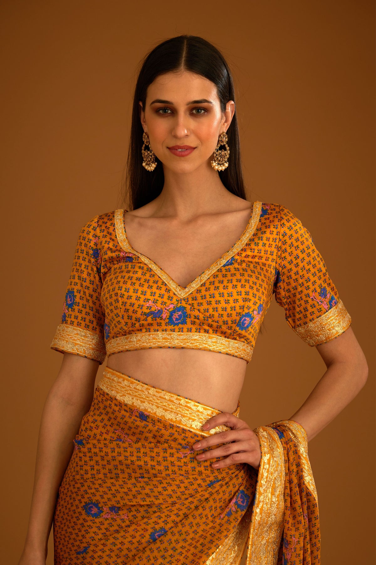 Mustard yellow Saree set