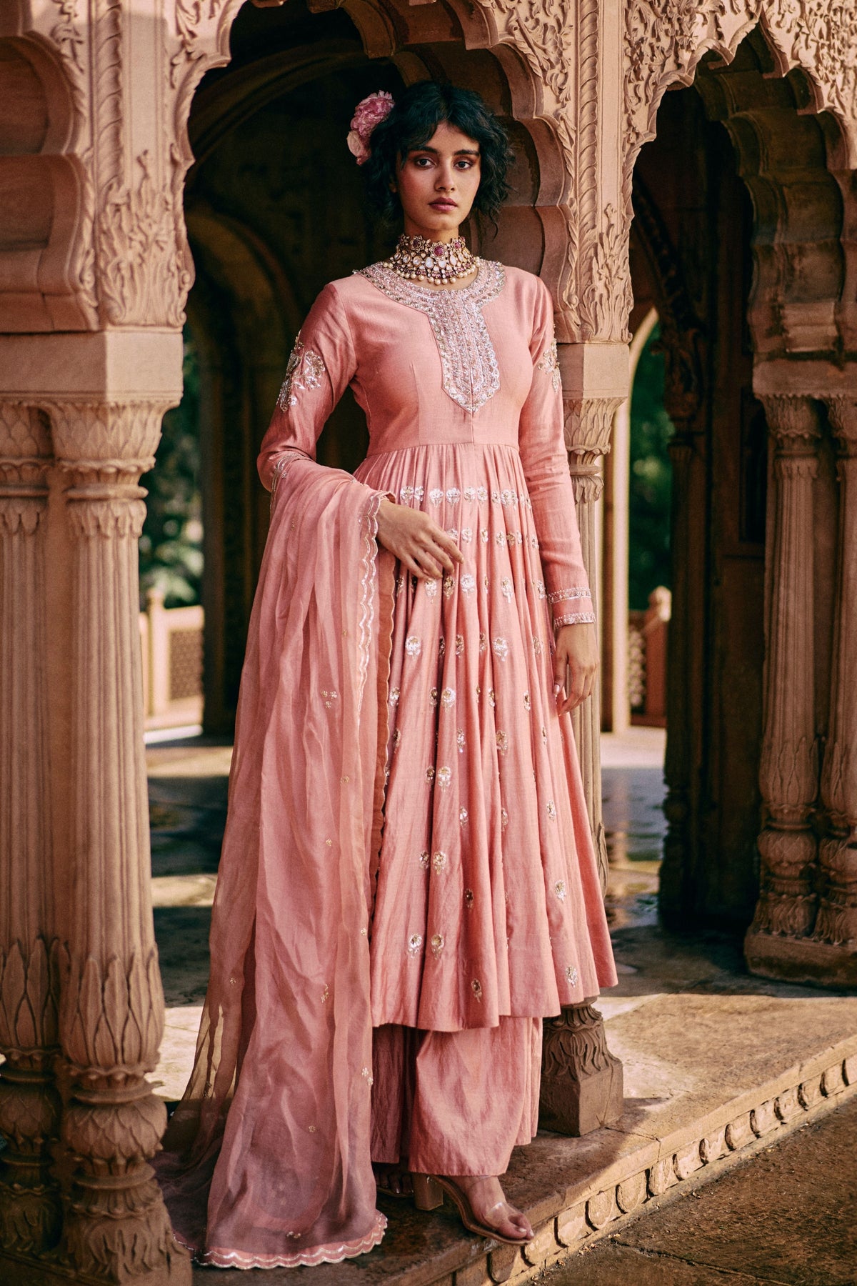 Soothing Onion Pink Kali Anarkali Set