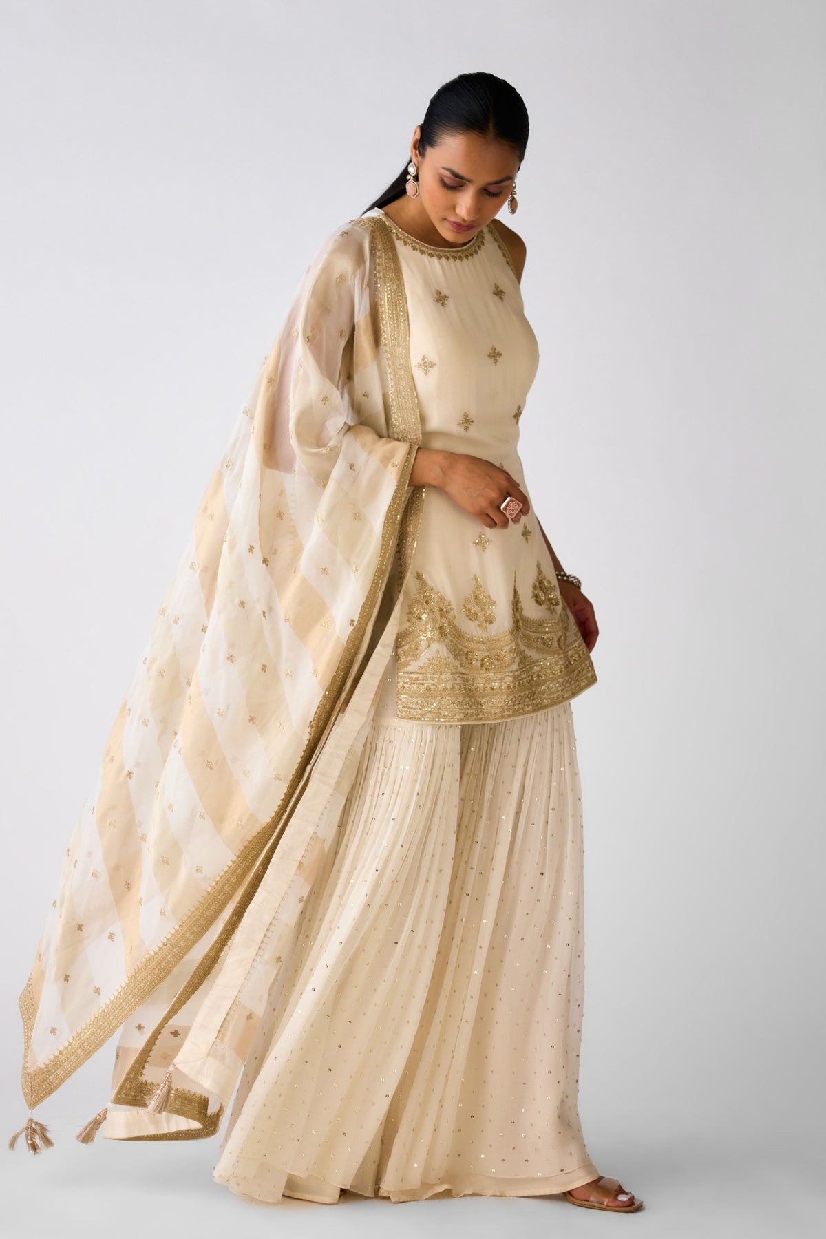 Ivory Embroidered Sharara Set