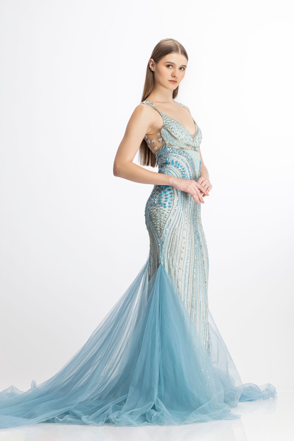 Beaded Aqua Gown