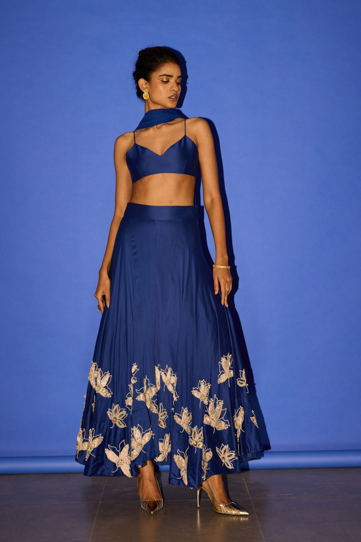 Blue Flower Embroidered Lehenga Set