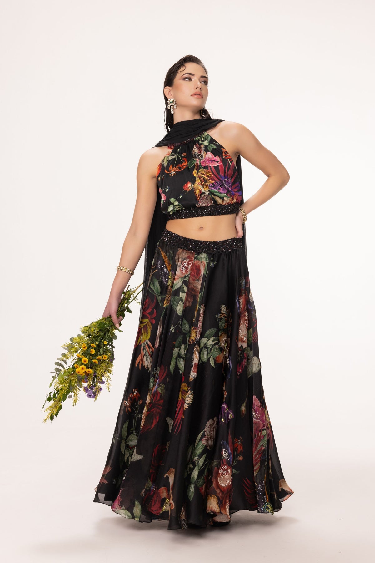 Black Halter Lehenga Set