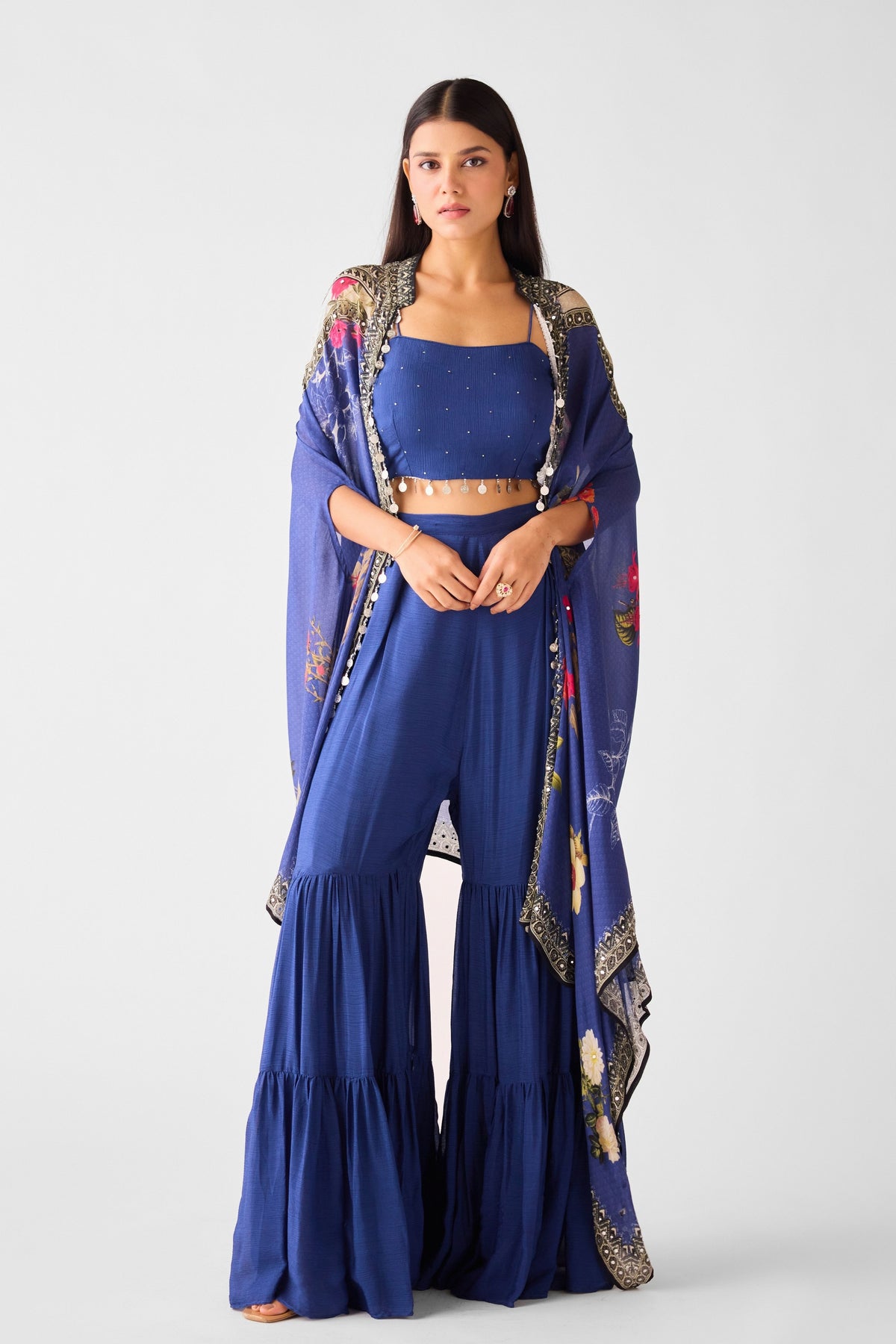 Blue Cape &amp; Sharara Set