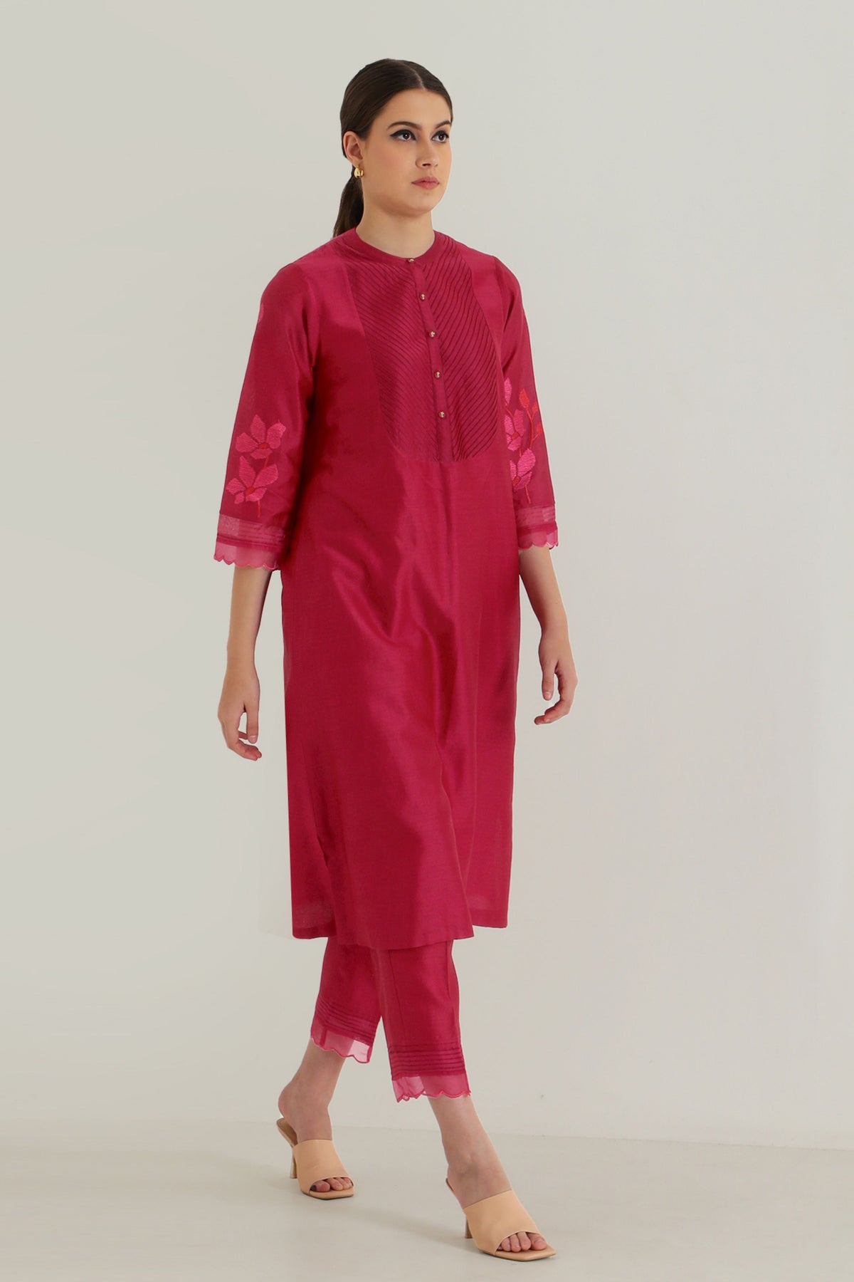 Fushsia Chanderi Kurta Set