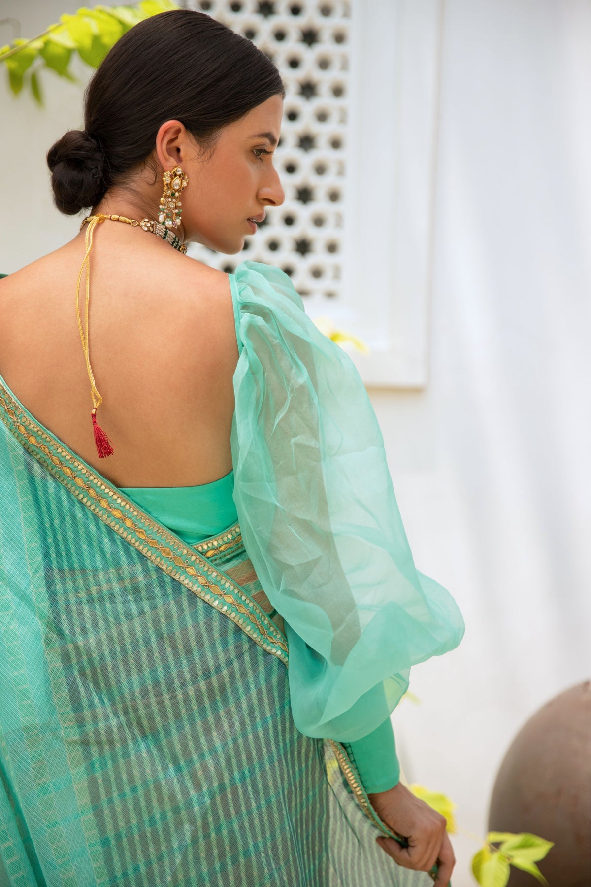 Sea Green Lahariya Saree Set