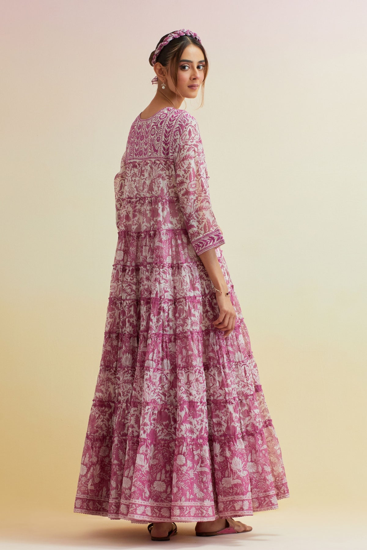 Pink Hand-block Printed Anarkali Set