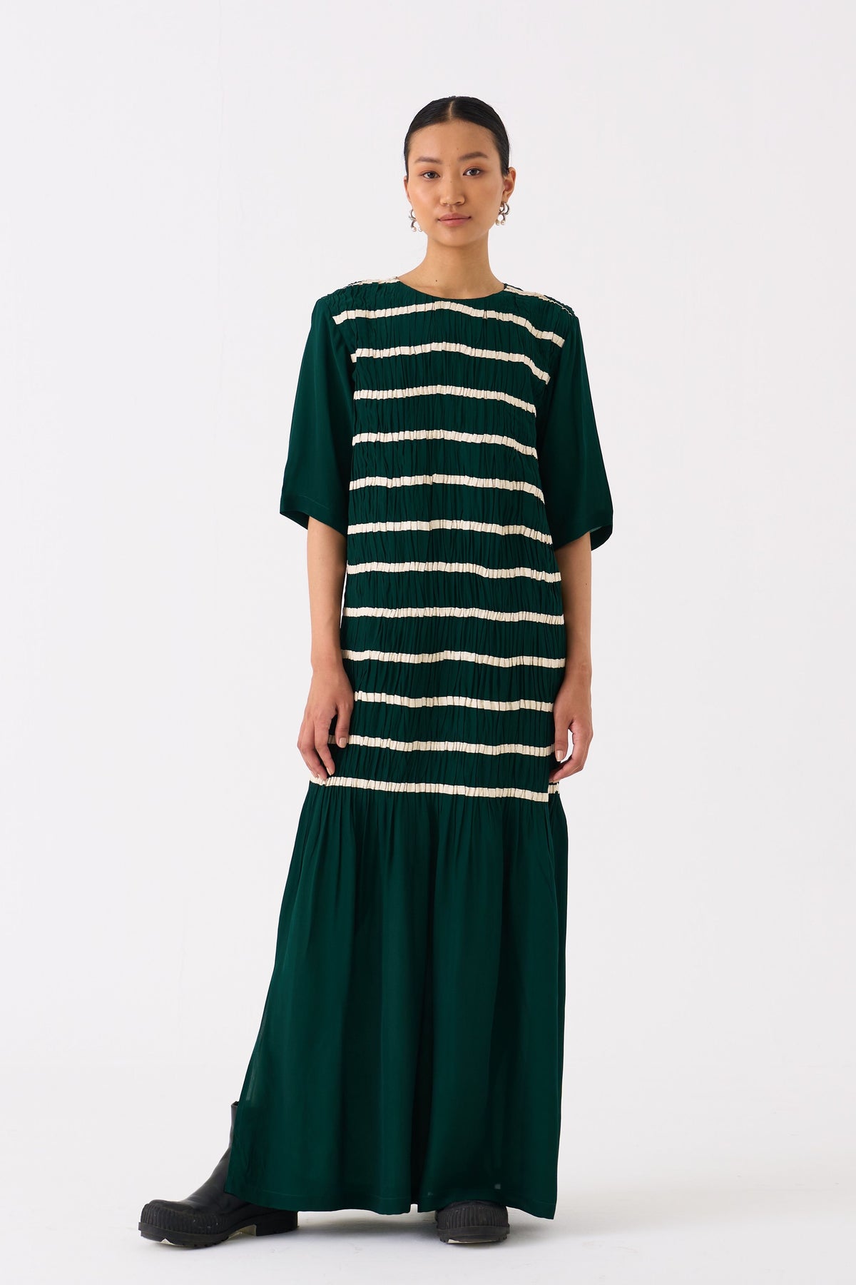 Shirring Green Dress