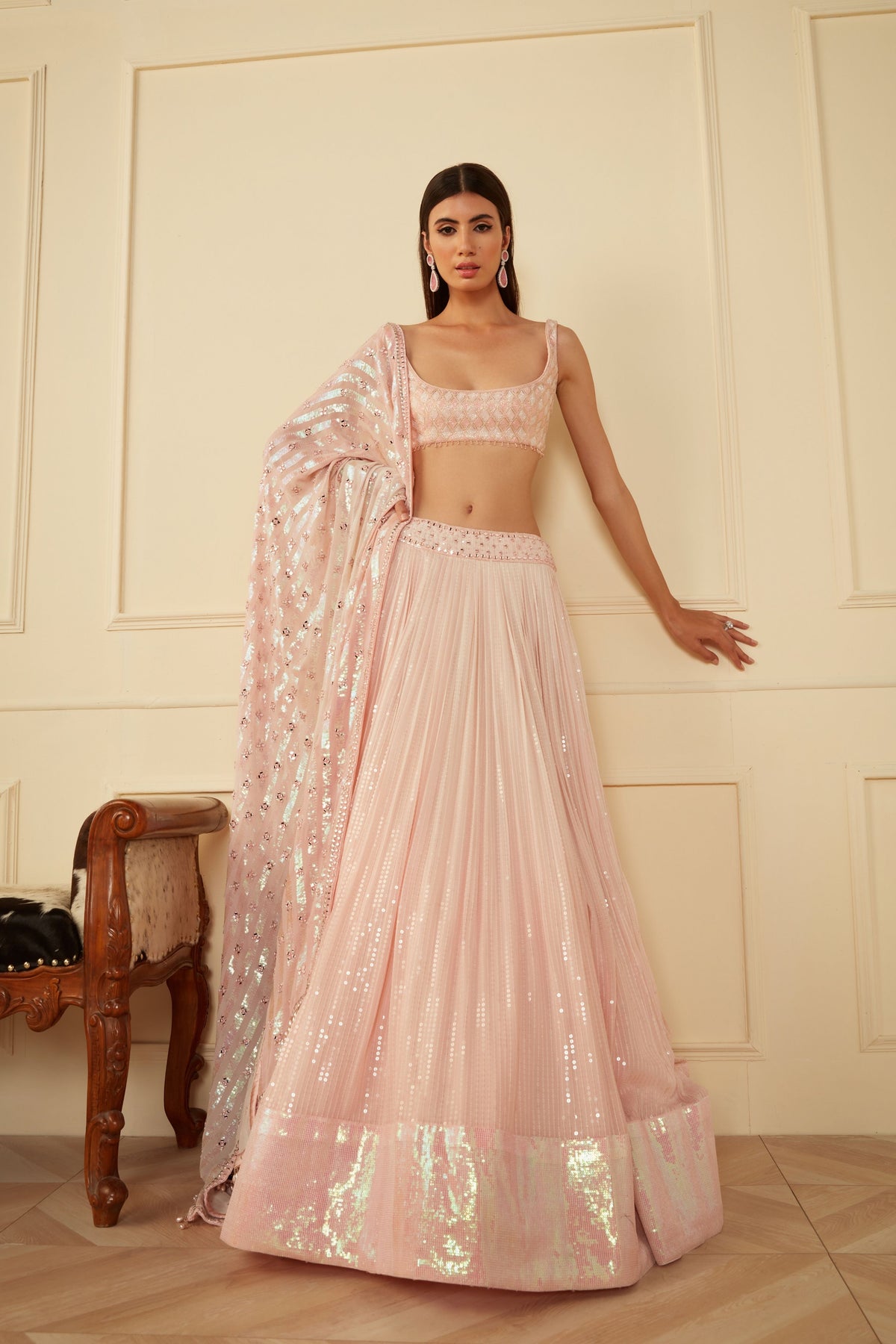 Blush Pink Sequined Lehenga Set