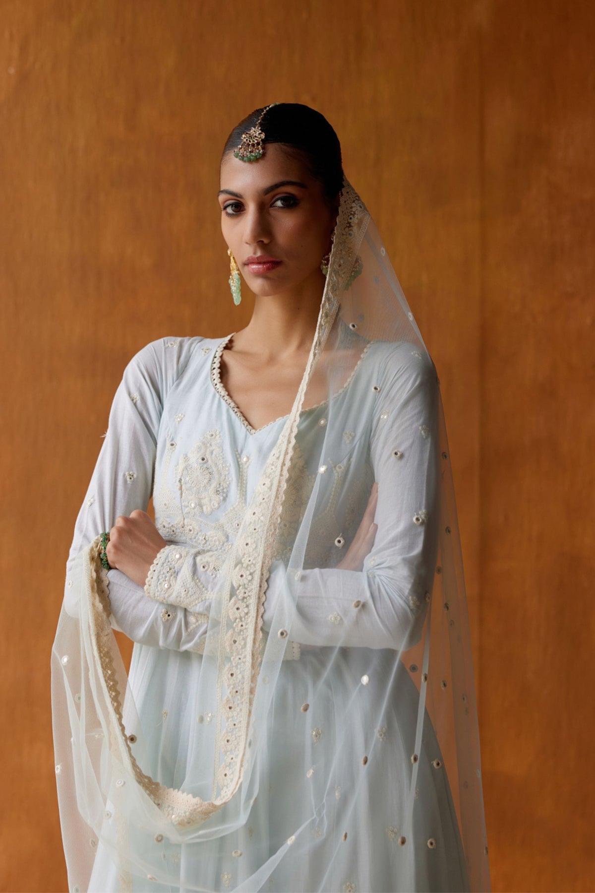 Ice Blue Tower Anarkali Set