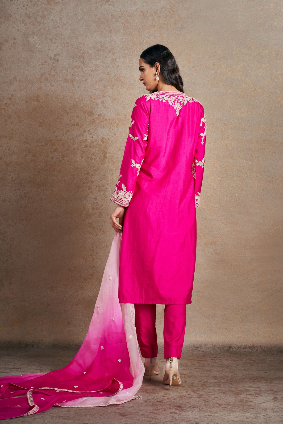 Fuschia Pink Pearl Work Kurta Set