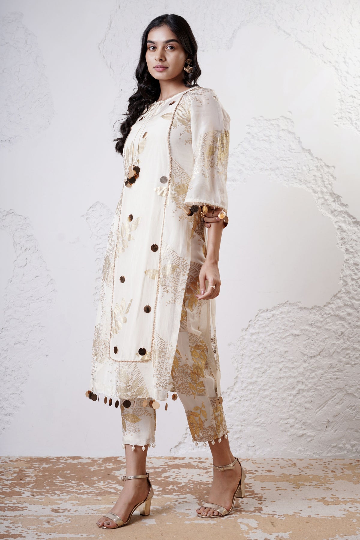 Ivory Panelled Kurta Set