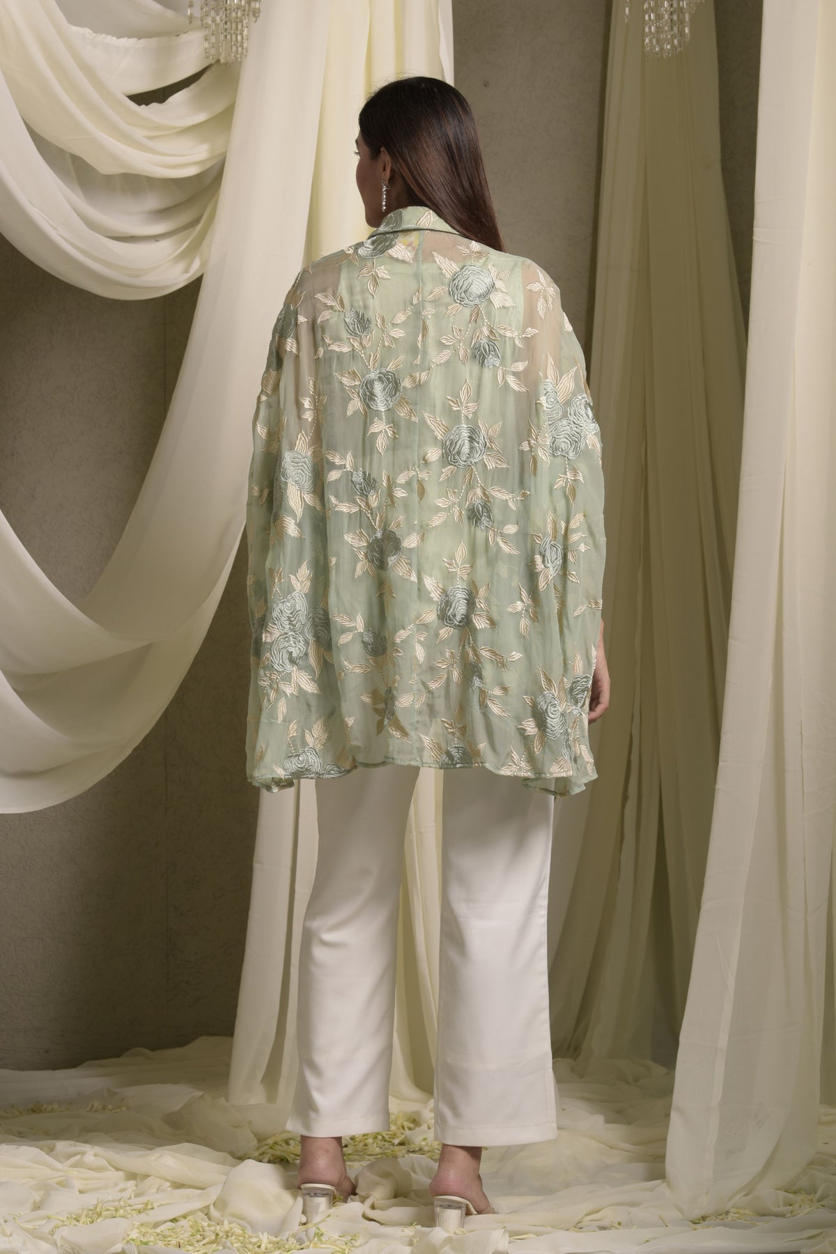 Elahe Embroidered Rose Sage Green Shirt