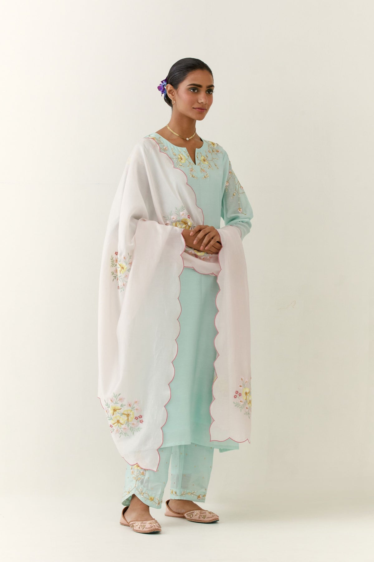 Mint Blue Hand Embroidered Kurta Set