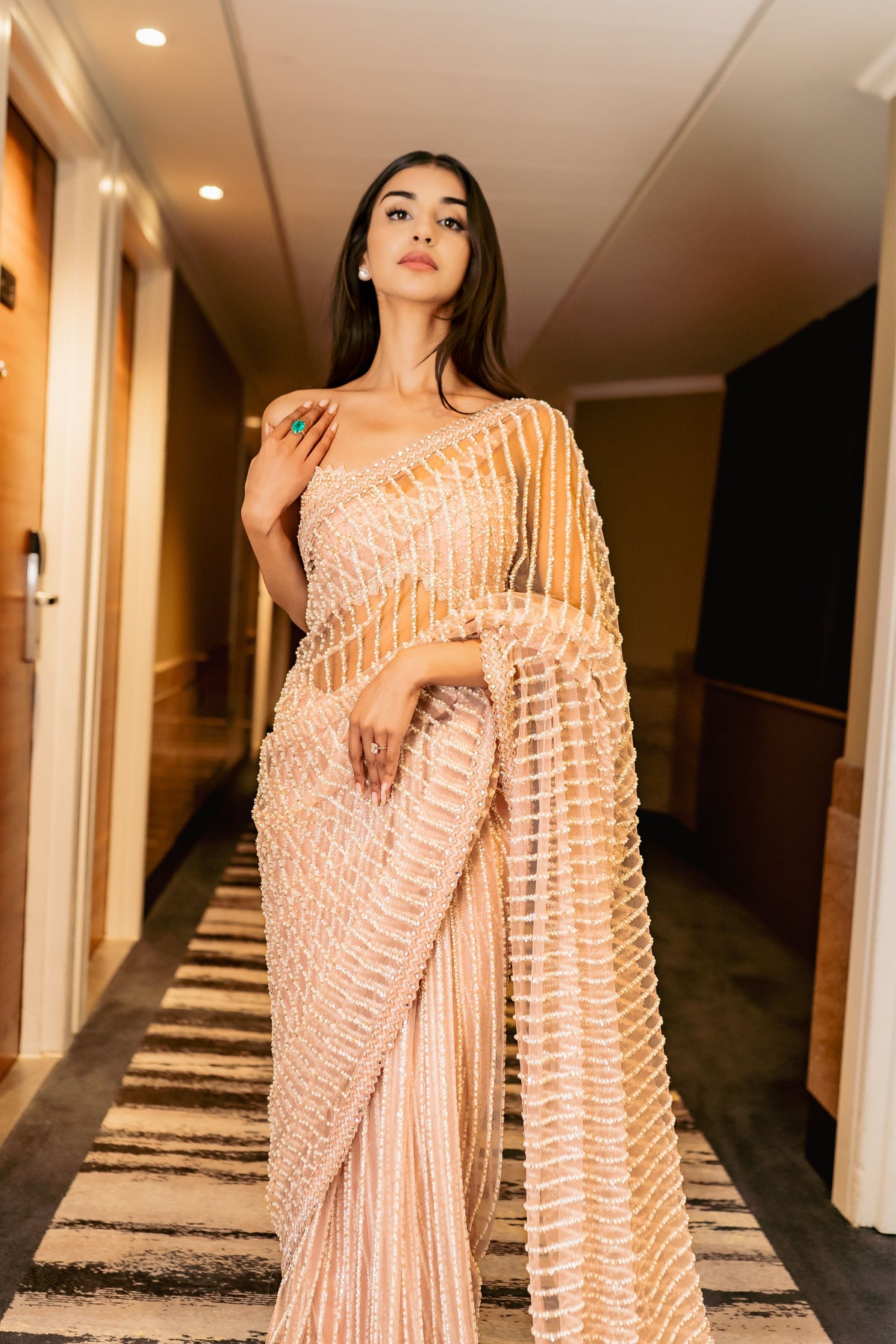 Blush Pink Pearl Detail Saree