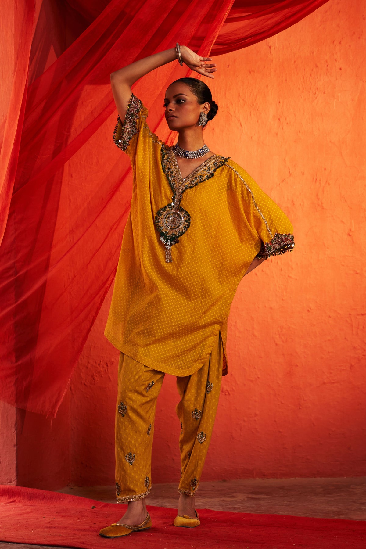 Mustard Embroidered Kurta Set