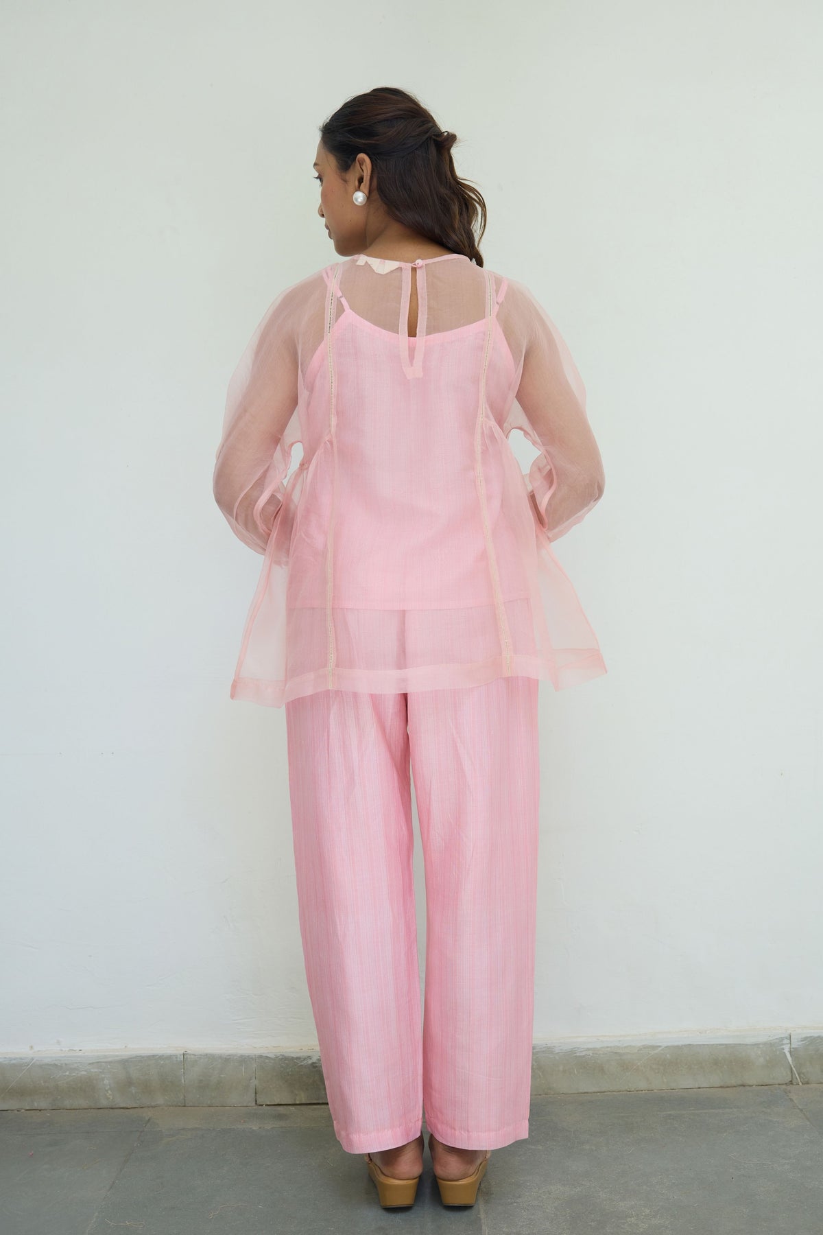 Embroidered Pink Silk Organza Top