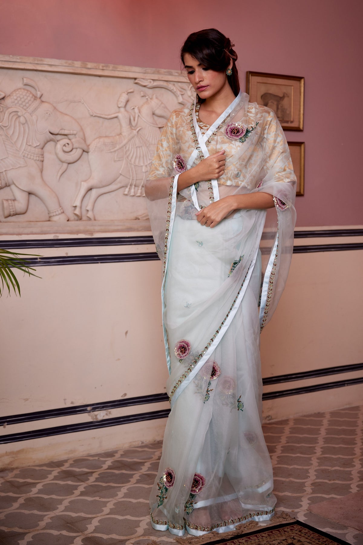 Gulab Sea Foam Saree