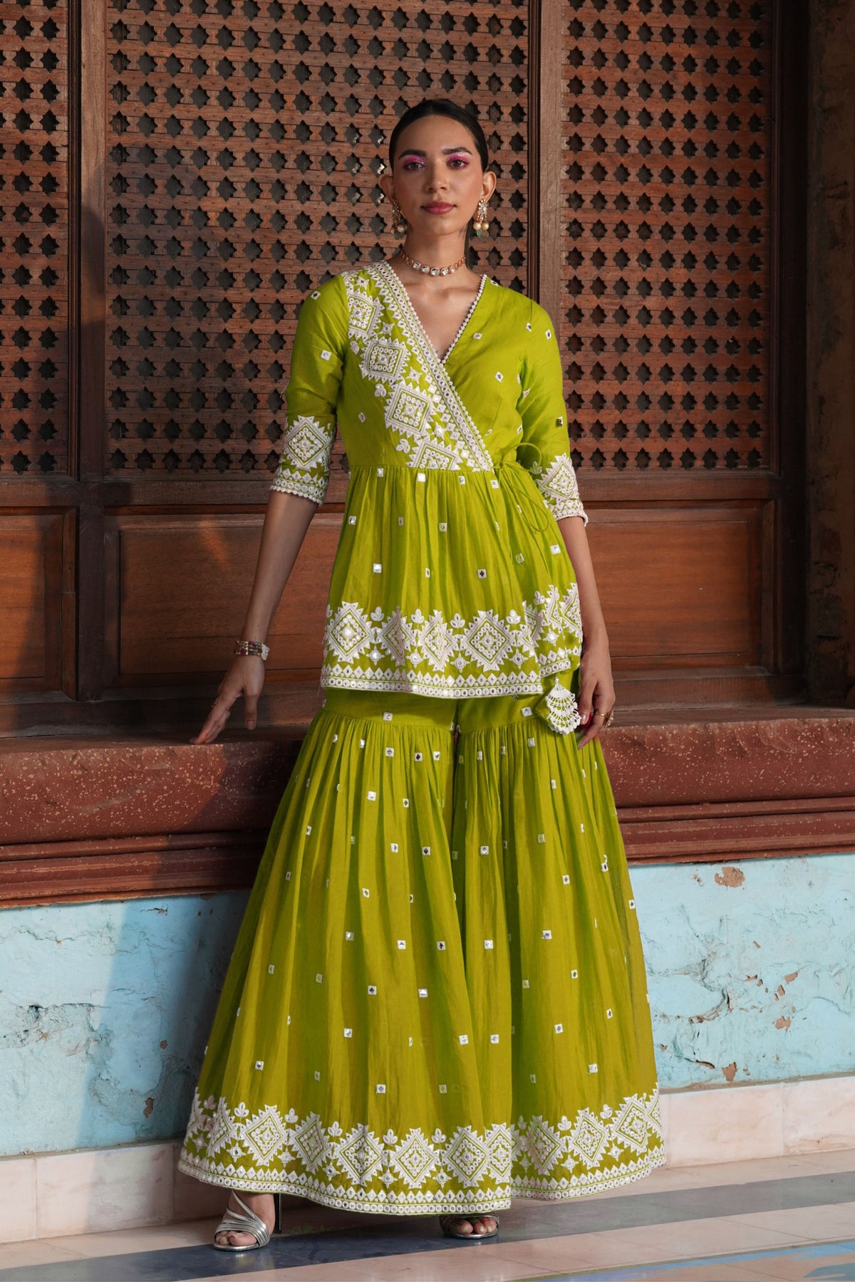 Neon Green Diamond Sharara Set