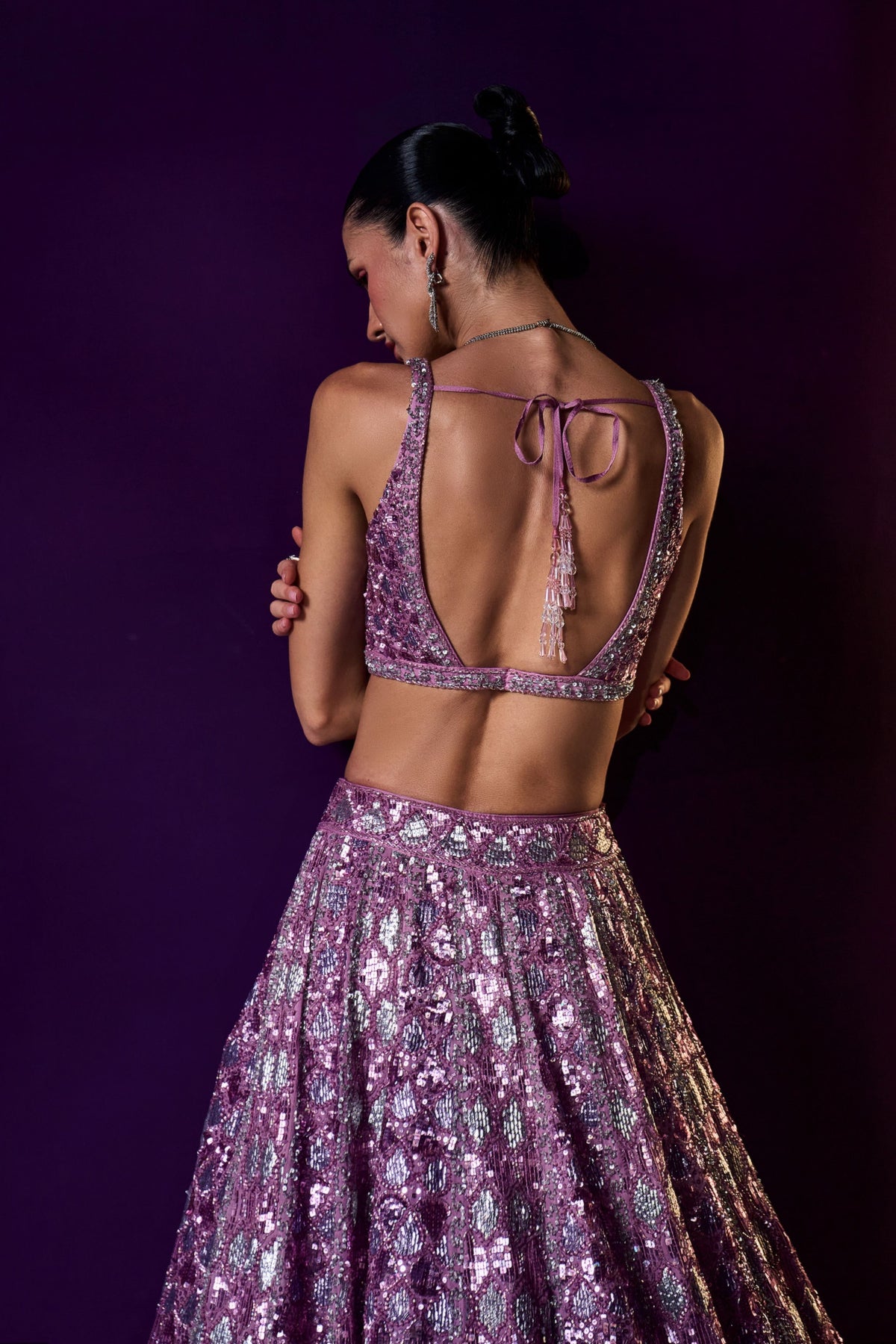 Periwinkle Organza Crystals Lehenga Set